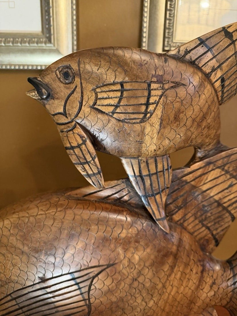 Vintage 1950s Indonesian Hand-Carved Teak Angelfish Sculpture – 19.5" - 5