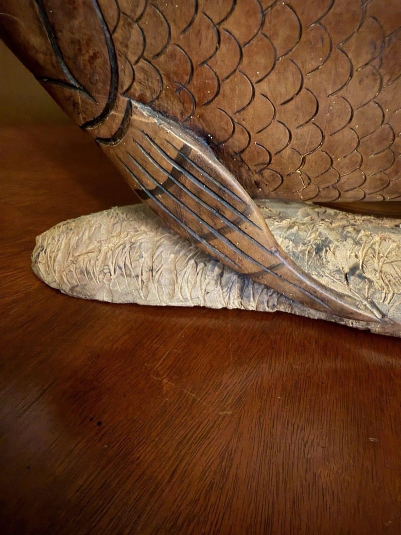 Vintage 1950s Indonesian Hand-Carved Teak Angelfish Sculpture – 19.5" - 8