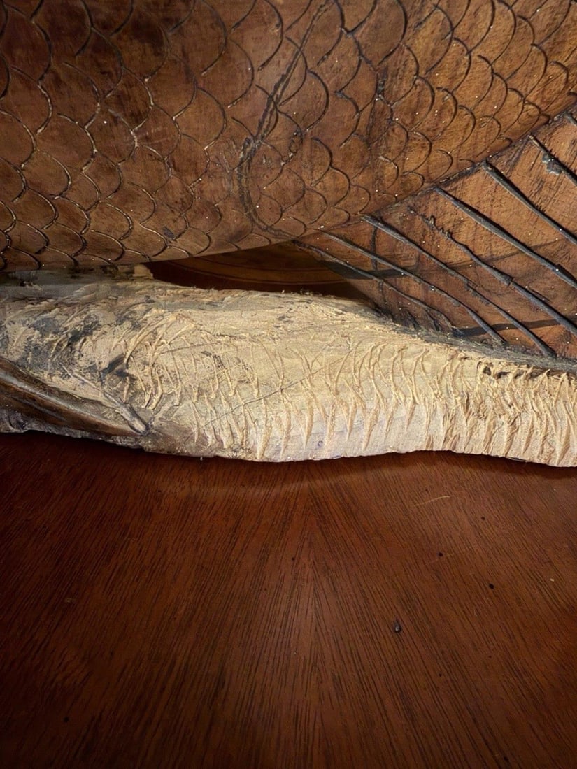 Vintage 1950s Indonesian Hand-Carved Teak Angelfish Sculpture – 19.5" - 9
