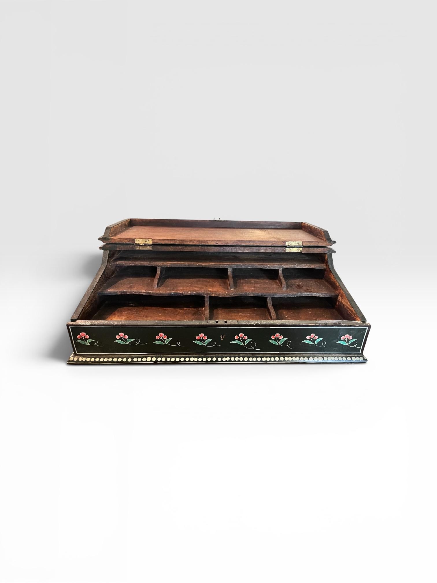 Vintage Hand Painted Slant Front Correspondence Box. - 6