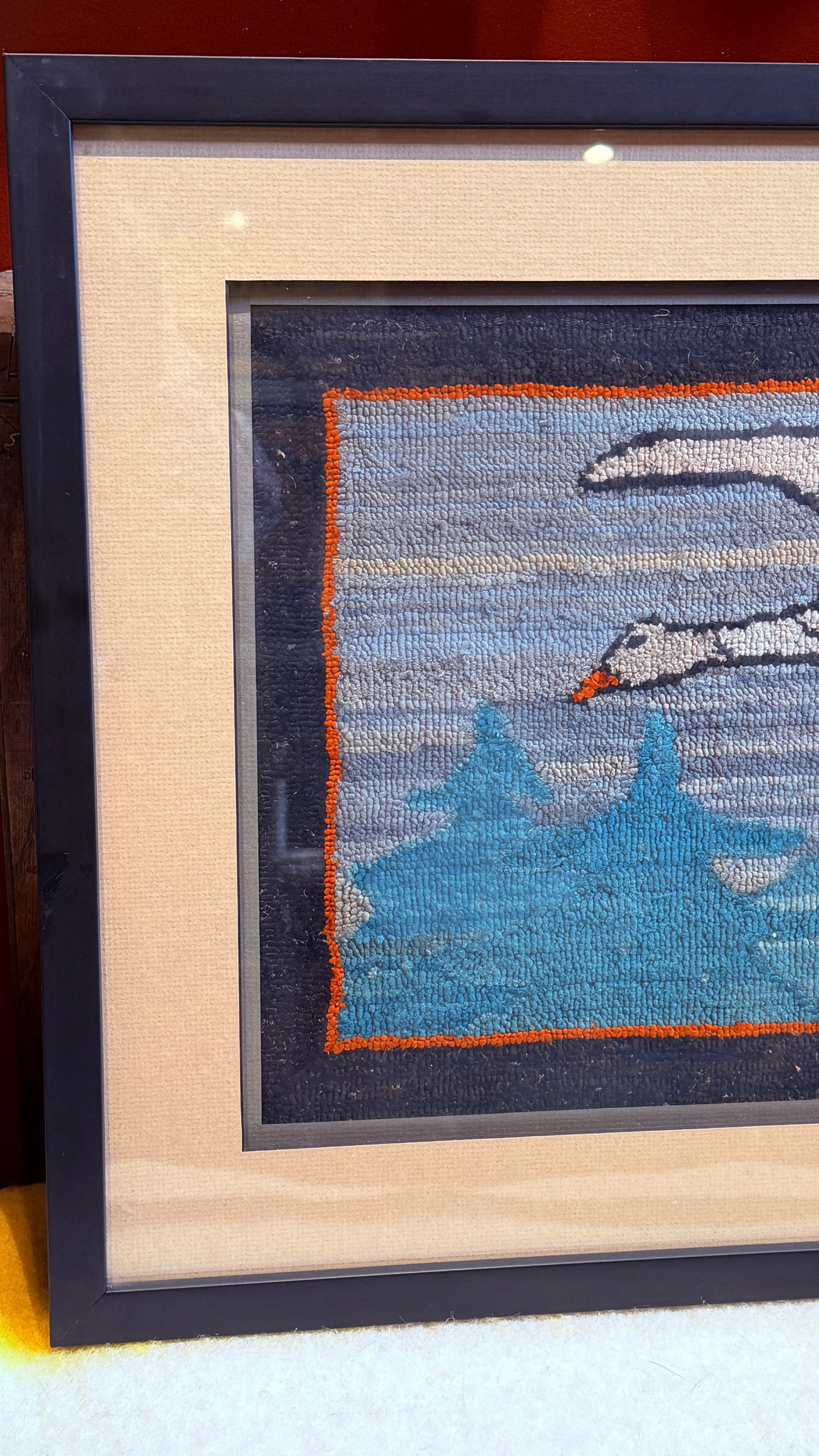 Vintage 1930s Grenfell Hooked Mat Snow Goose Newfoundland Labrador Framed Folk Art - 4
