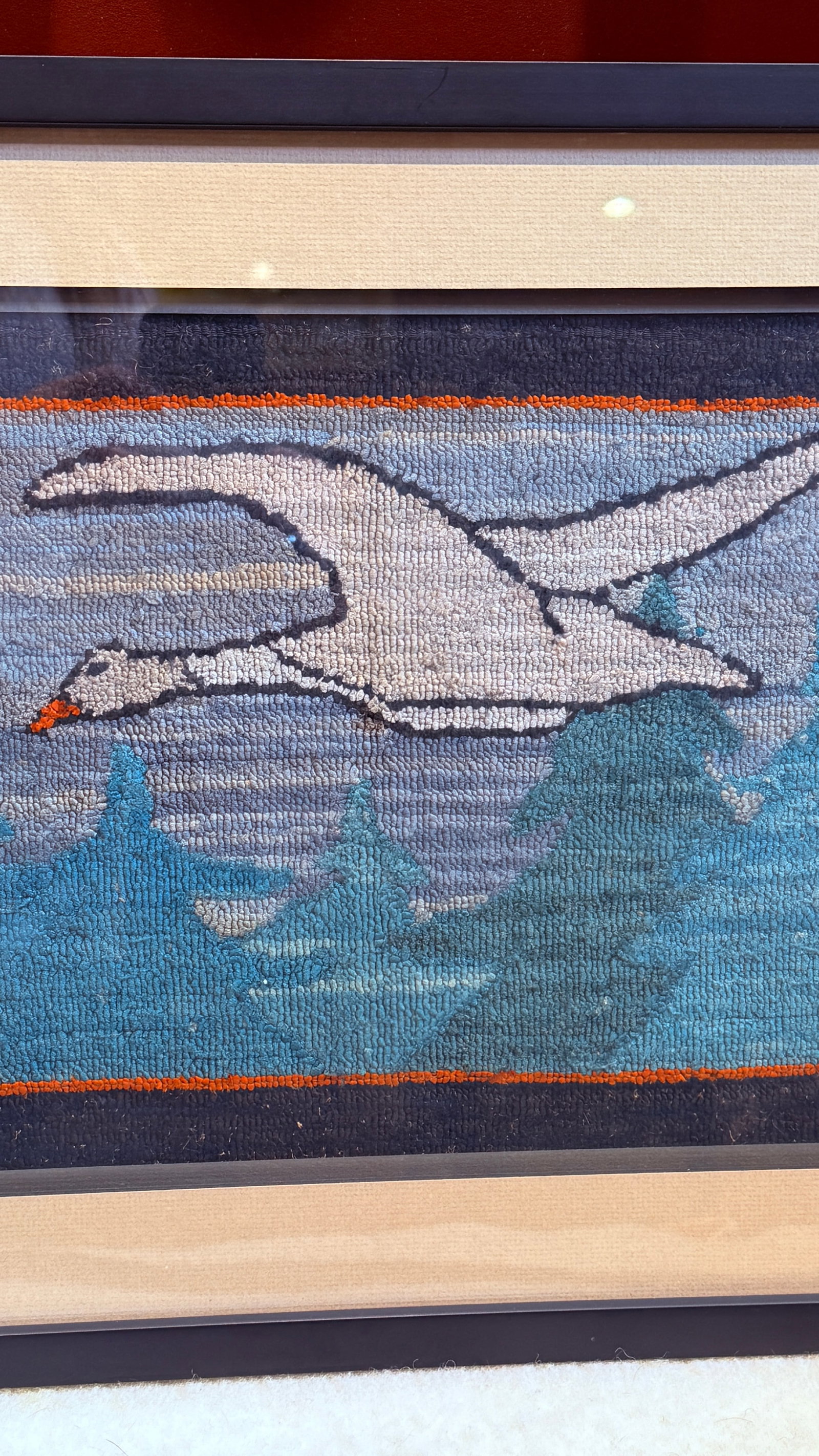 Vintage 1930s Grenfell Hooked Mat Snow Goose Newfoundland Labrador Framed Folk Art - 6
