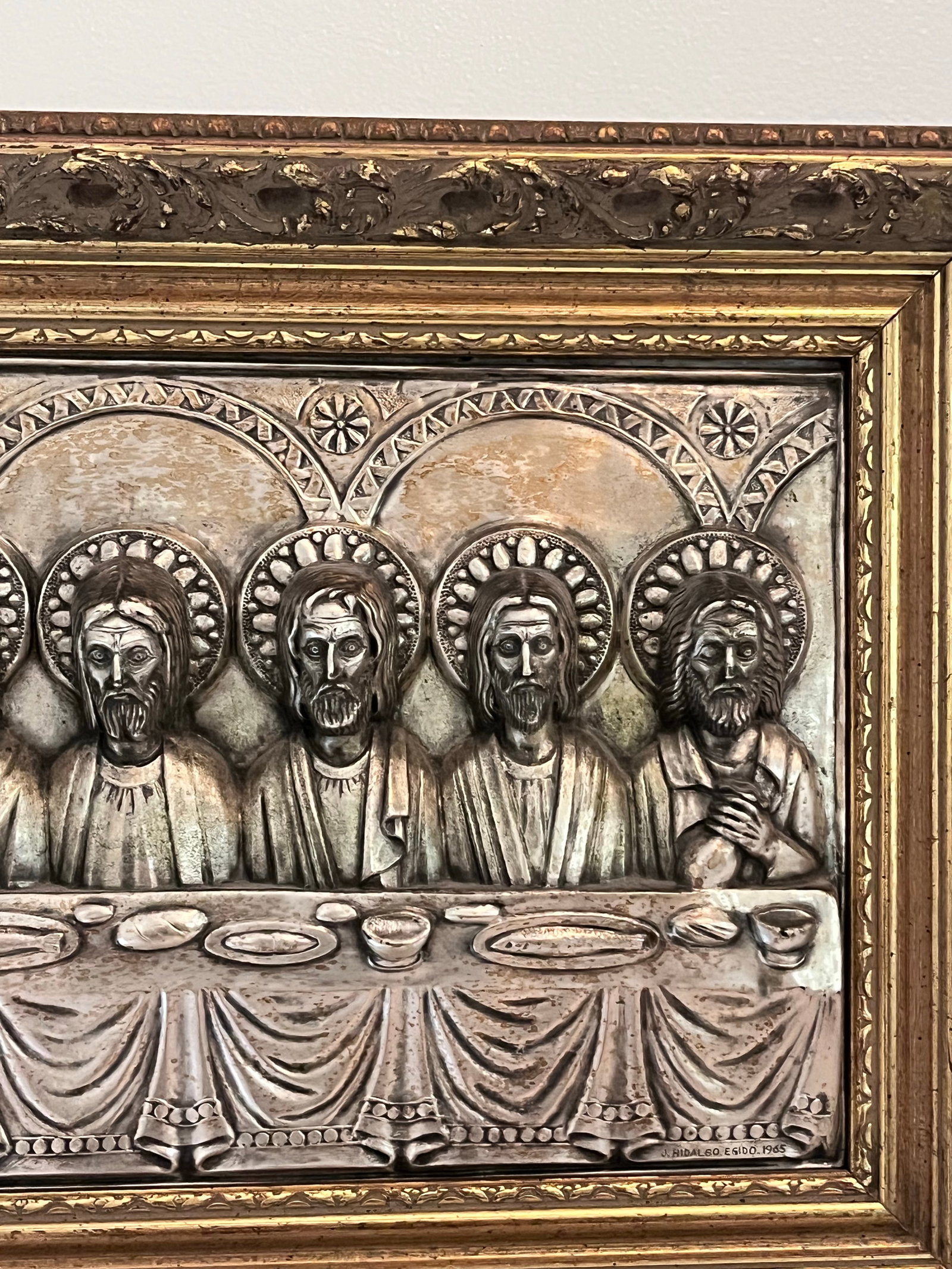 Signed J. Hidalgo Egido 1965 Spanish Last Supper Metal Relief Wall Plaque - 10