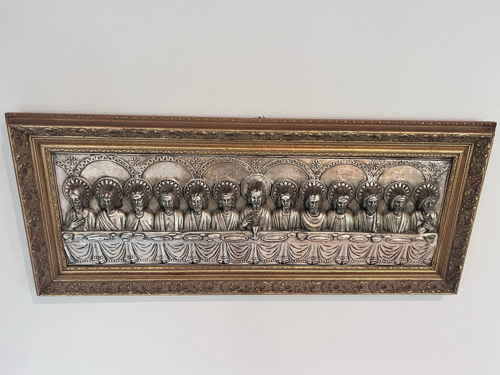 Signed J. Hidalgo Egido 1965 Spanish Last Supper Metal Relief Wall Plaque - 2