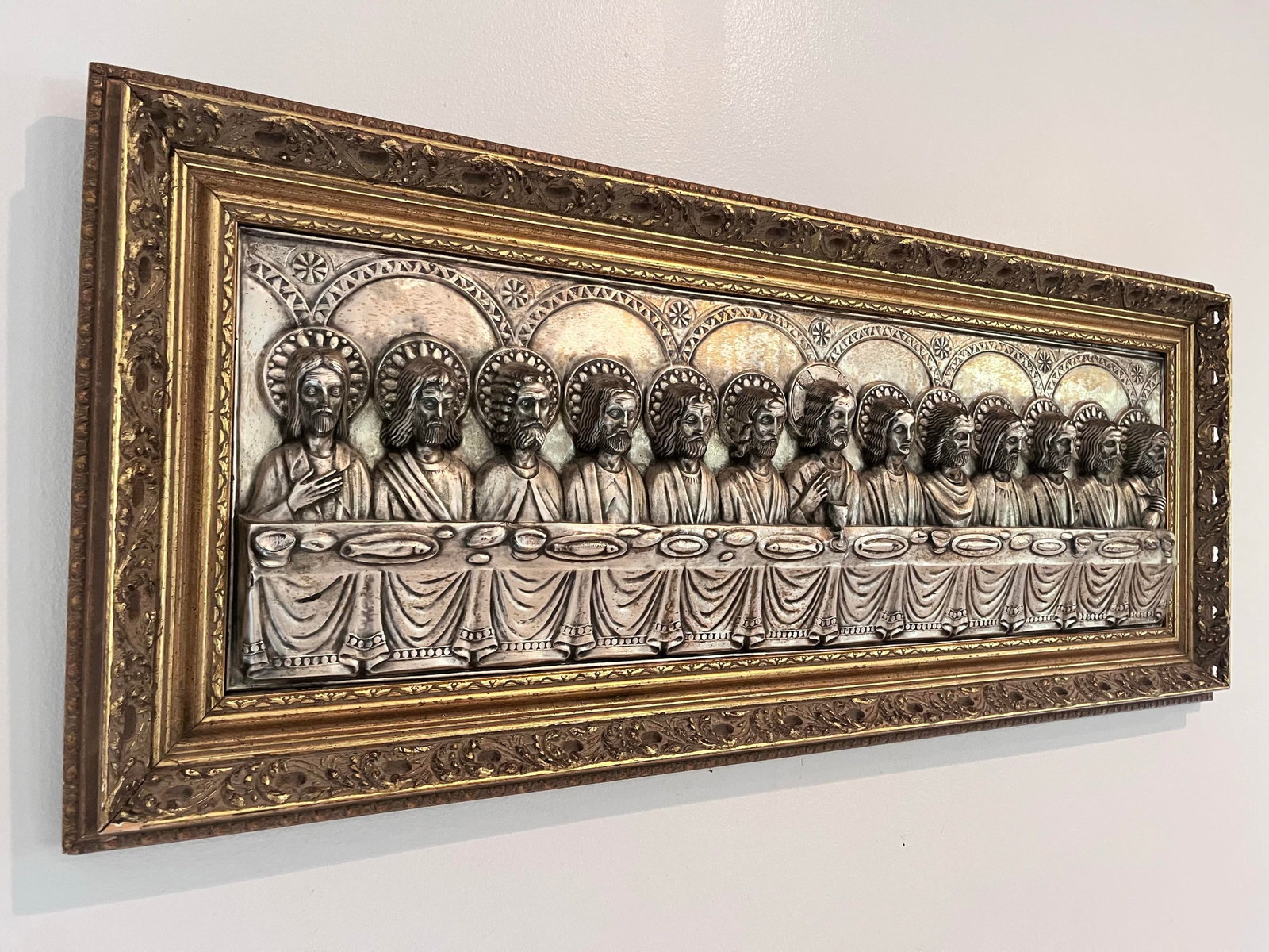 Signed J. Hidalgo Egido 1965 Spanish Last Supper Metal Relief Wall Plaque - 3