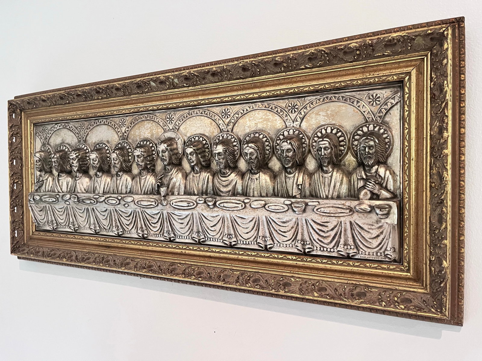 Signed J. Hidalgo Egido 1965 Spanish Last Supper Metal Relief Wall Plaque - 6