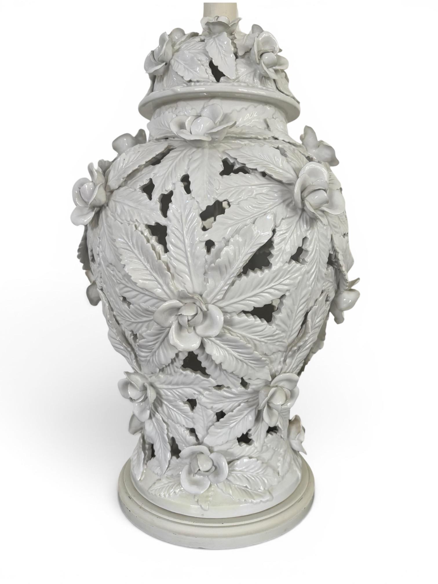 Mid 20th Century Extra Large Porcelain Floral Table Lamp in the Style of Casa Pupo - 4