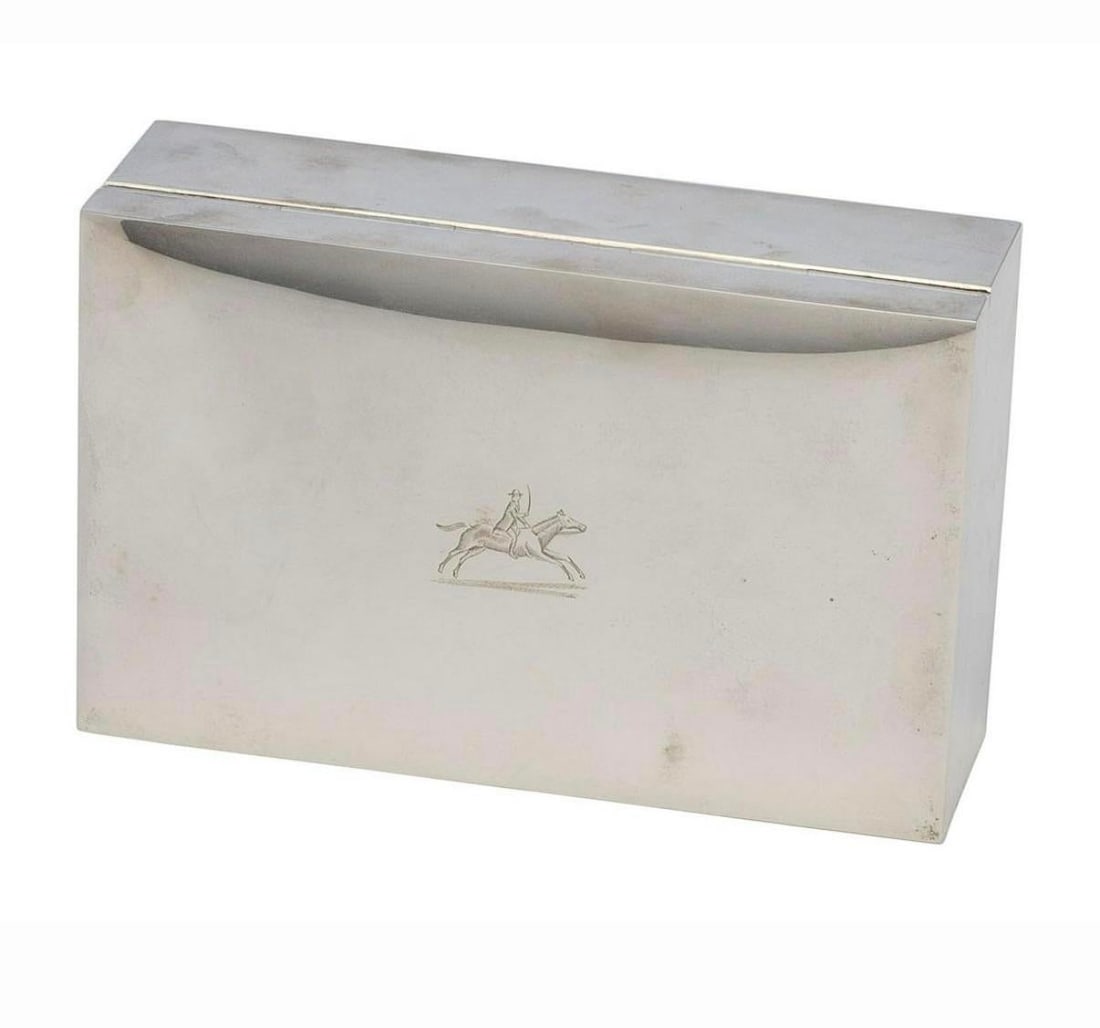 English Silver Cigarette Box in the Equestrian Taste - 2