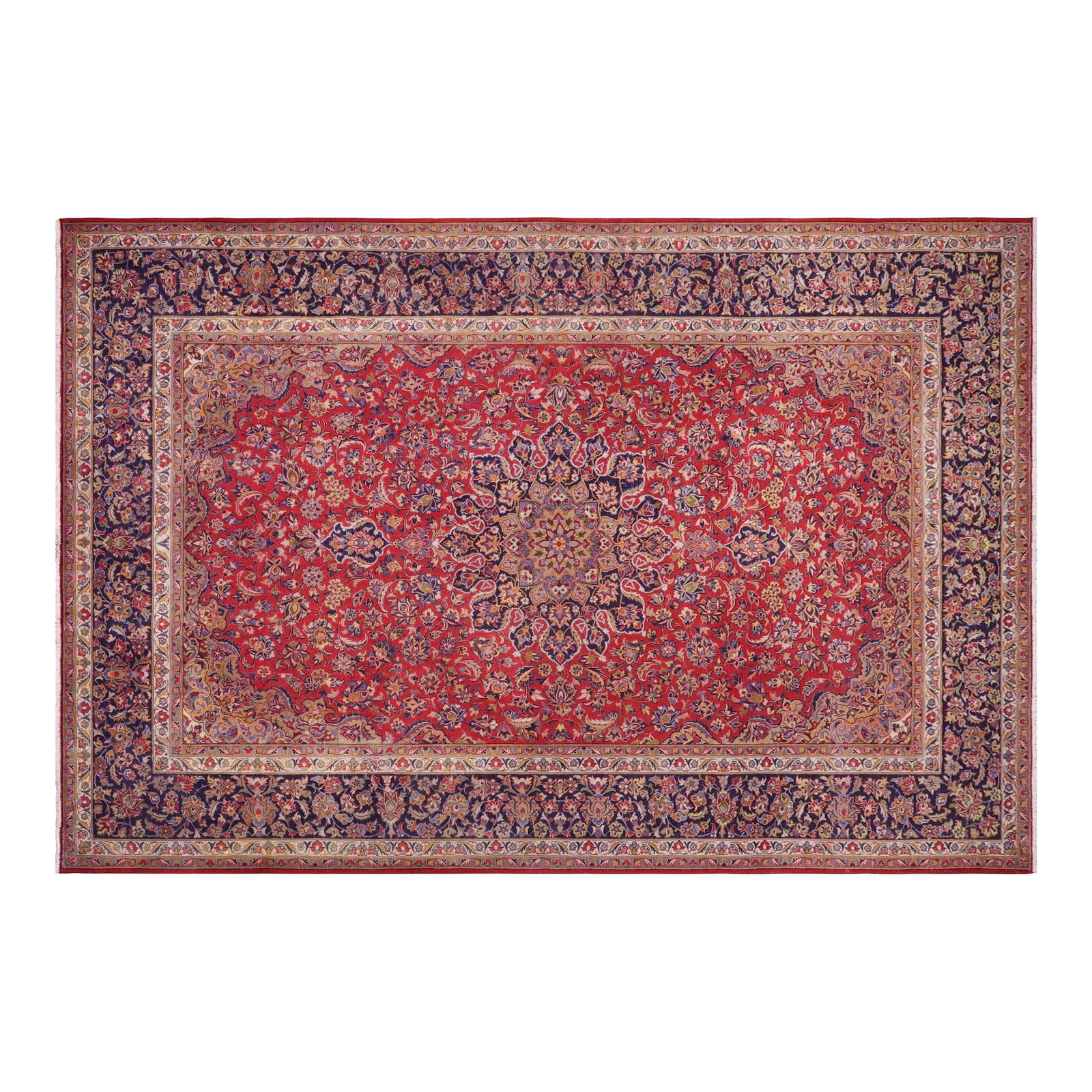 1970s Hand-Knotted Wool Area Rug 9.6x13.8: This is a magnificent, hand-knotted wool rug that will instantly elevate the elegance and warmth of any space in your home. Featuring a spectacular design and rich, classic coloring, this piece is a