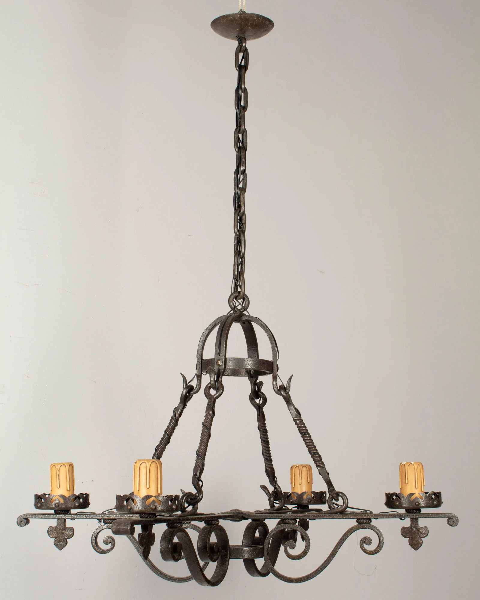 French Art Deco Wrought Iron Chandelier - 12