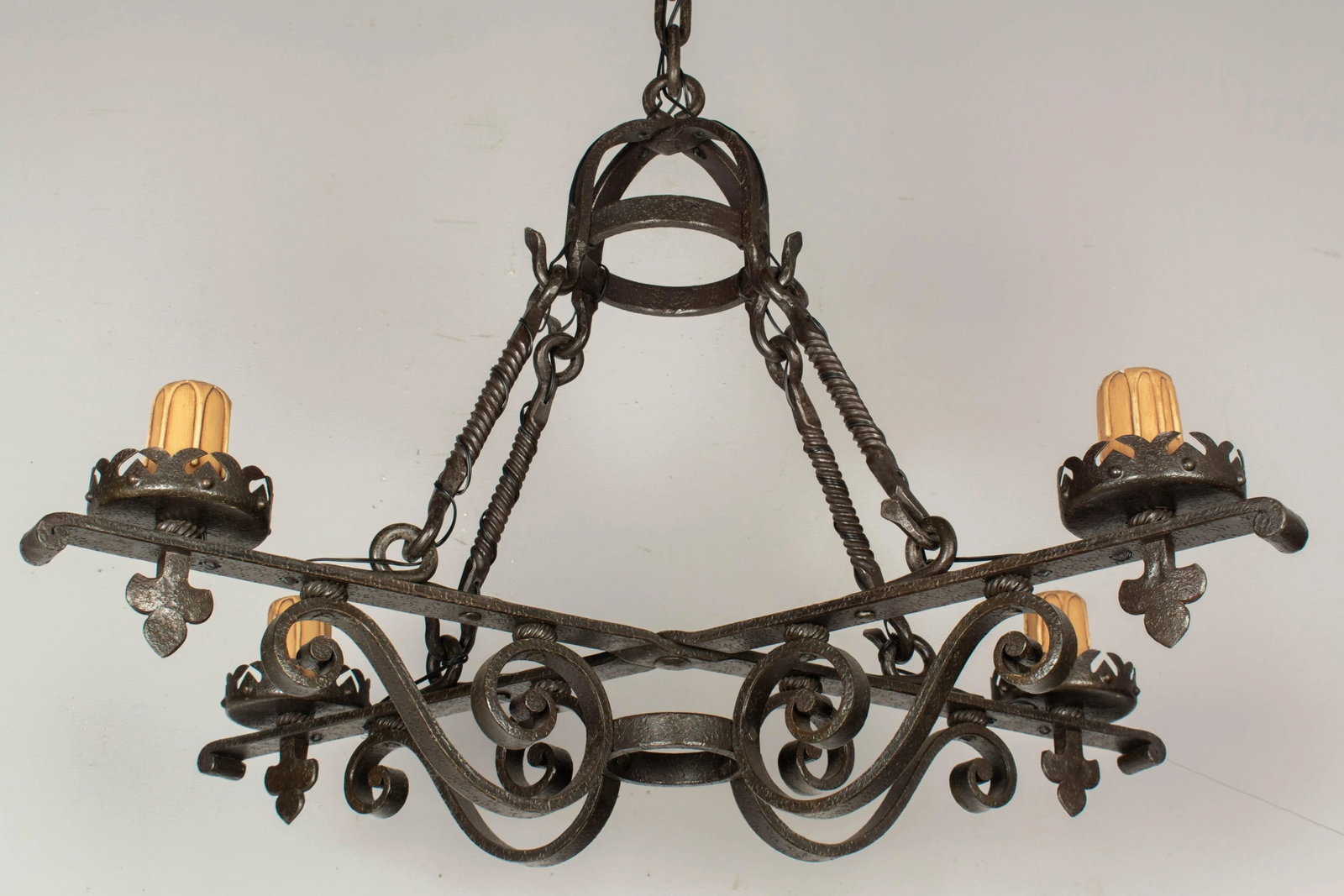 French Art Deco Wrought Iron Chandelier - 13