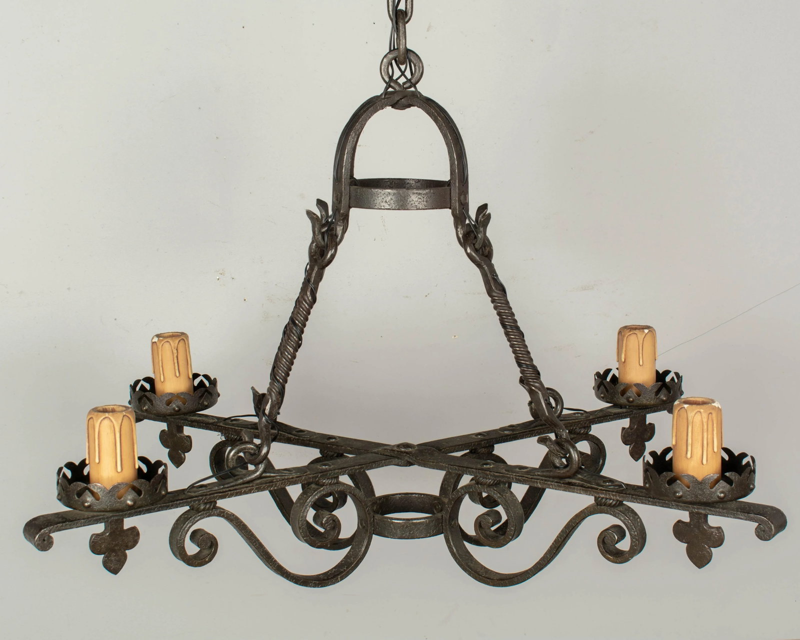 French Art Deco Wrought Iron Chandelier - 3