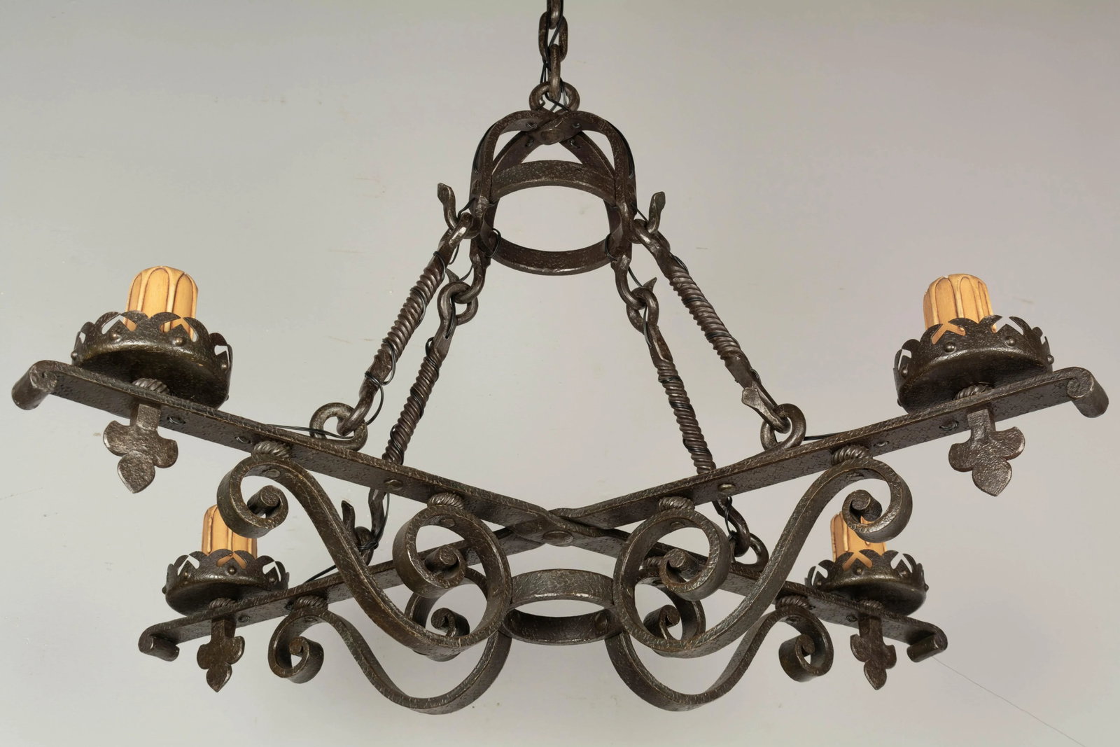French Art Deco Wrought Iron Chandelier - 6