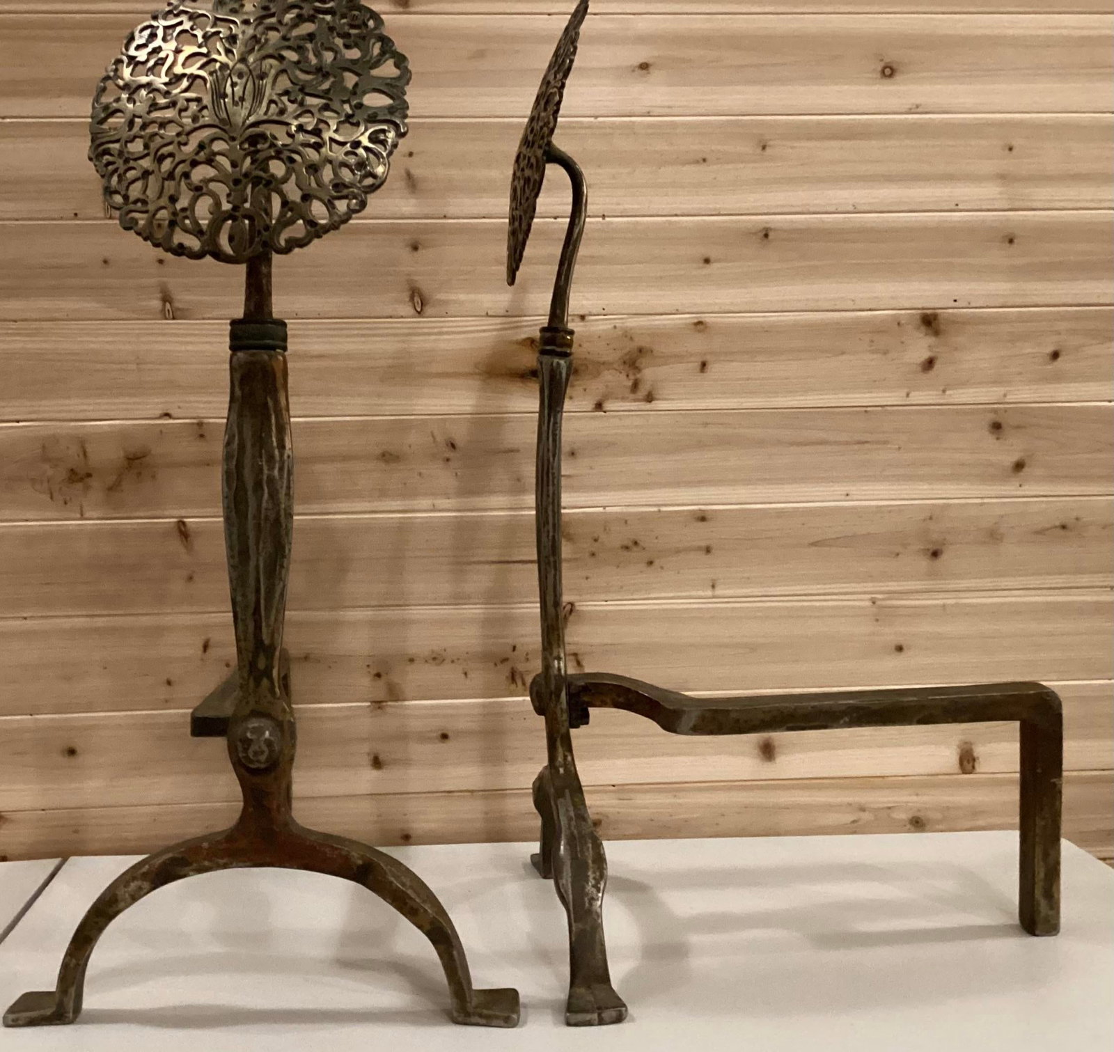 Late 19th Century Arts and Crafts Filagree Brass Rosette Andirons - 3