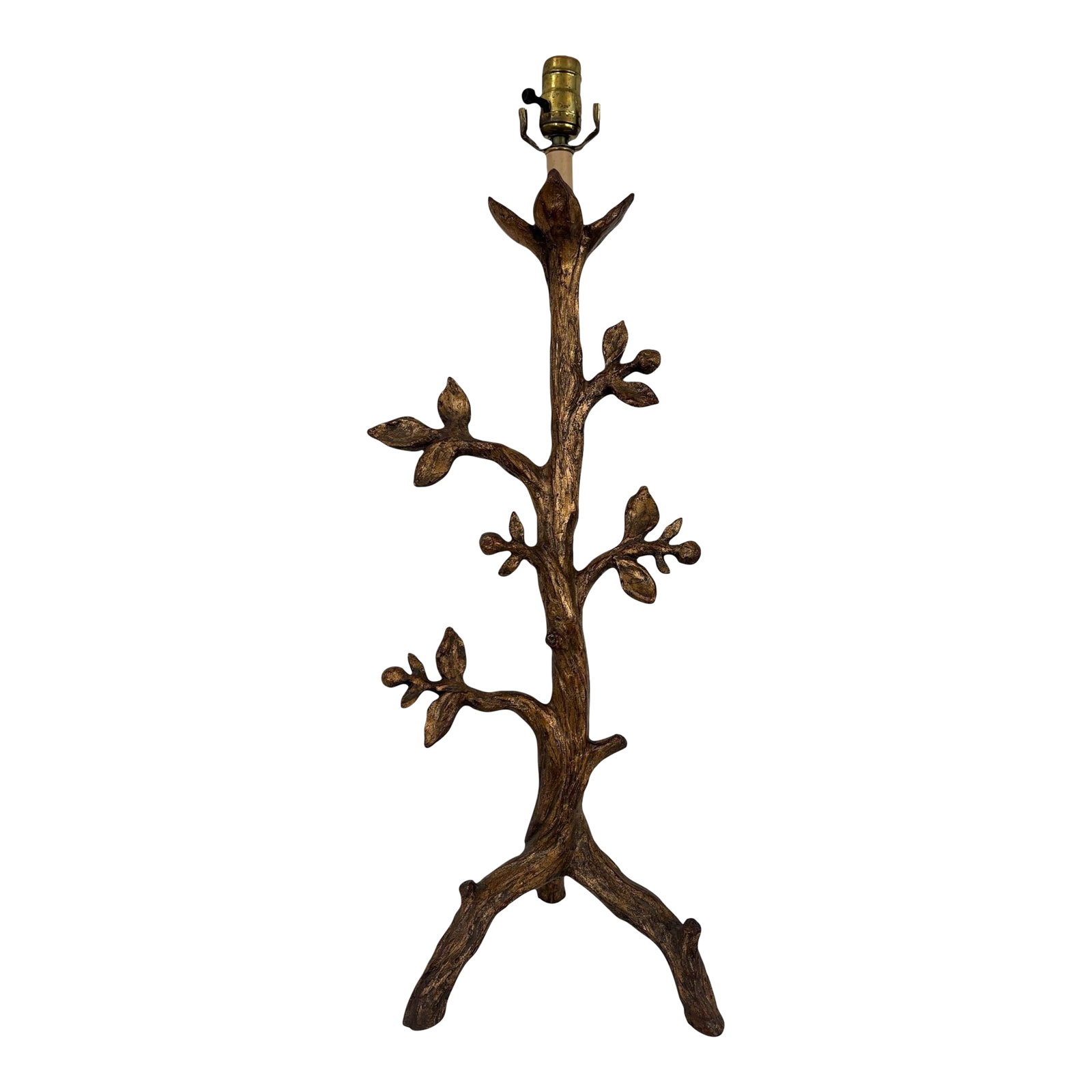 Mid 20th Century Mac Sculpture of California Signed Italian Baroque Tree Table Lamp: The stunning, very fine quality, hand crafted Tree of Life lamp is exceptionally executed in 18th century Italian Baroque taste, extensively carved, sculpted and painted in decadent gilt gold, richly 