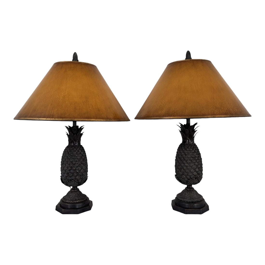 Pair of Vintage Bronze Pineapple Table Lamp in the Style of Maitland Smith (1 of 12)