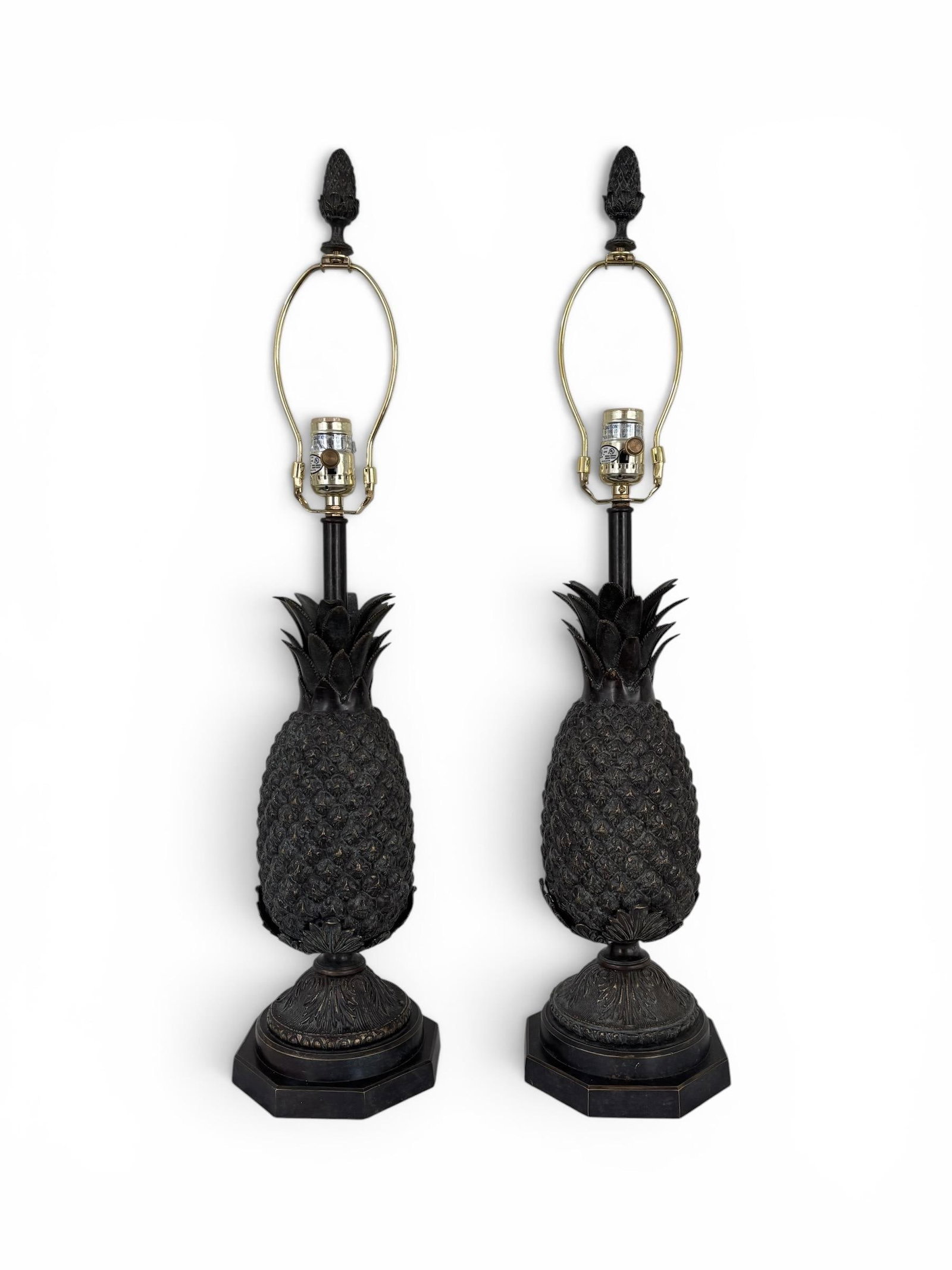 Pair of Vintage Bronze Pineapple Table Lamp in the Style of Maitland Smith - 2