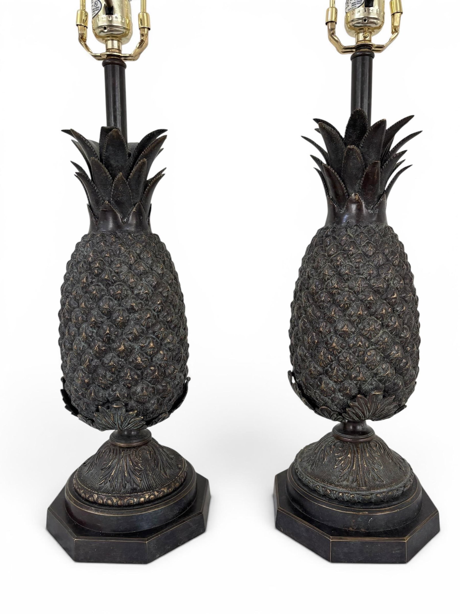 Pair of Vintage Bronze Pineapple Table Lamp in the Style of Maitland Smith - 4