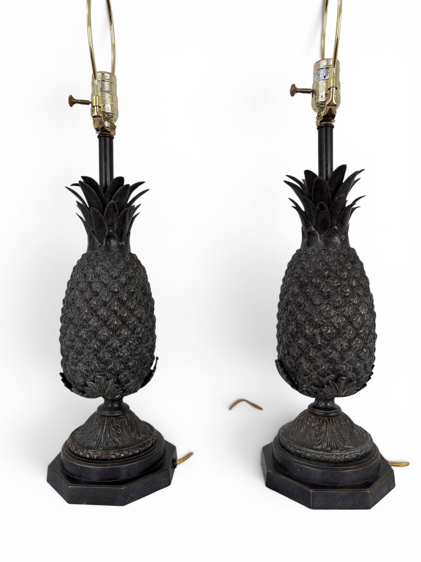 Pair of Vintage Bronze Pineapple Table Lamp in the Style of Maitland Smith - 5