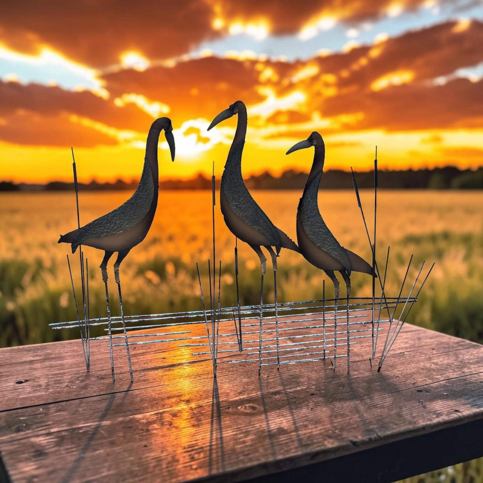Signed Curtis Jeré 1995 Three Crane Marsh Sculpture by Artisan House - 4