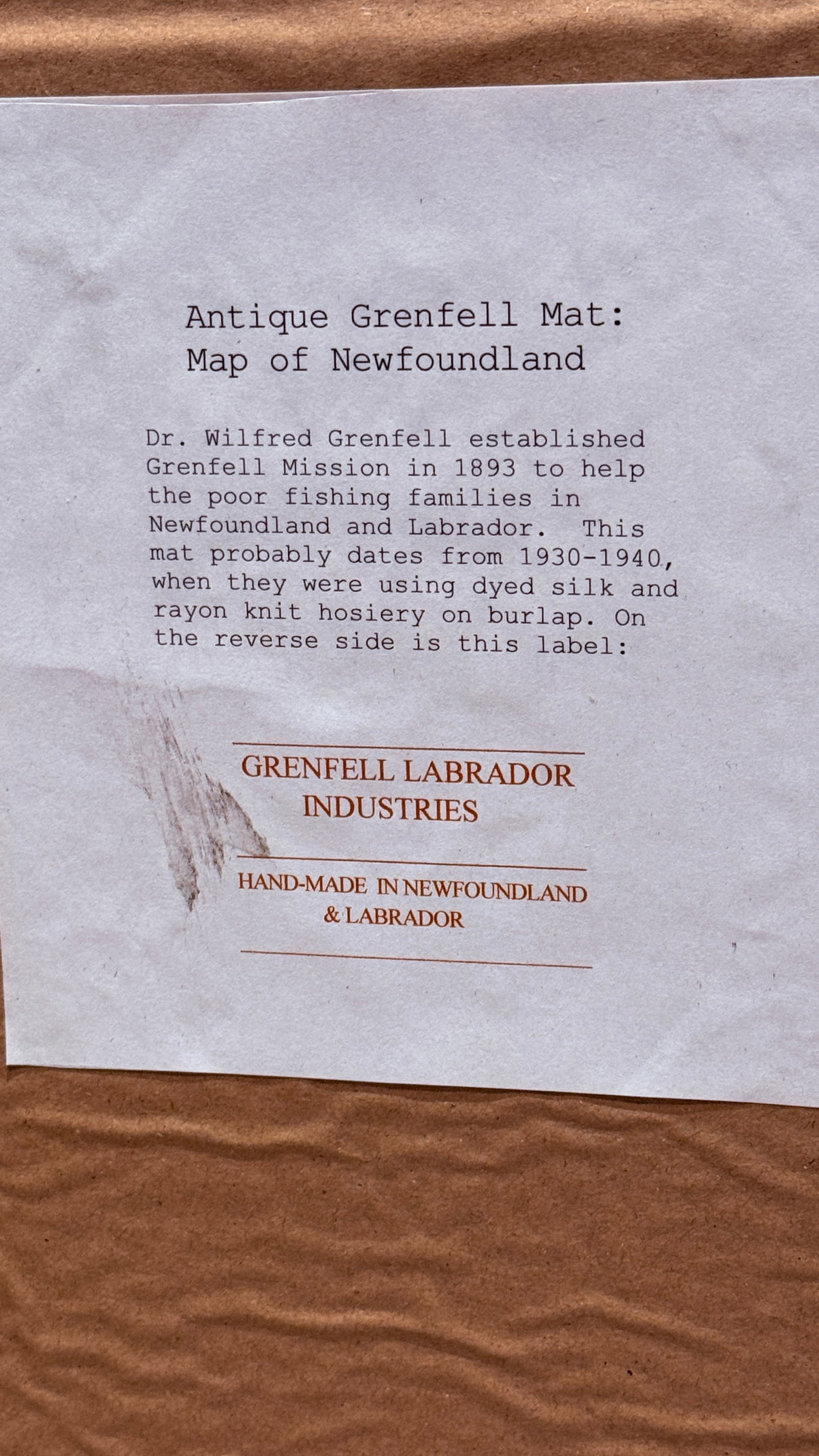 1930's Grenfell Mat – Map of Newfoundland With Whale, Sailing Ship & Coastal Settlements - 15