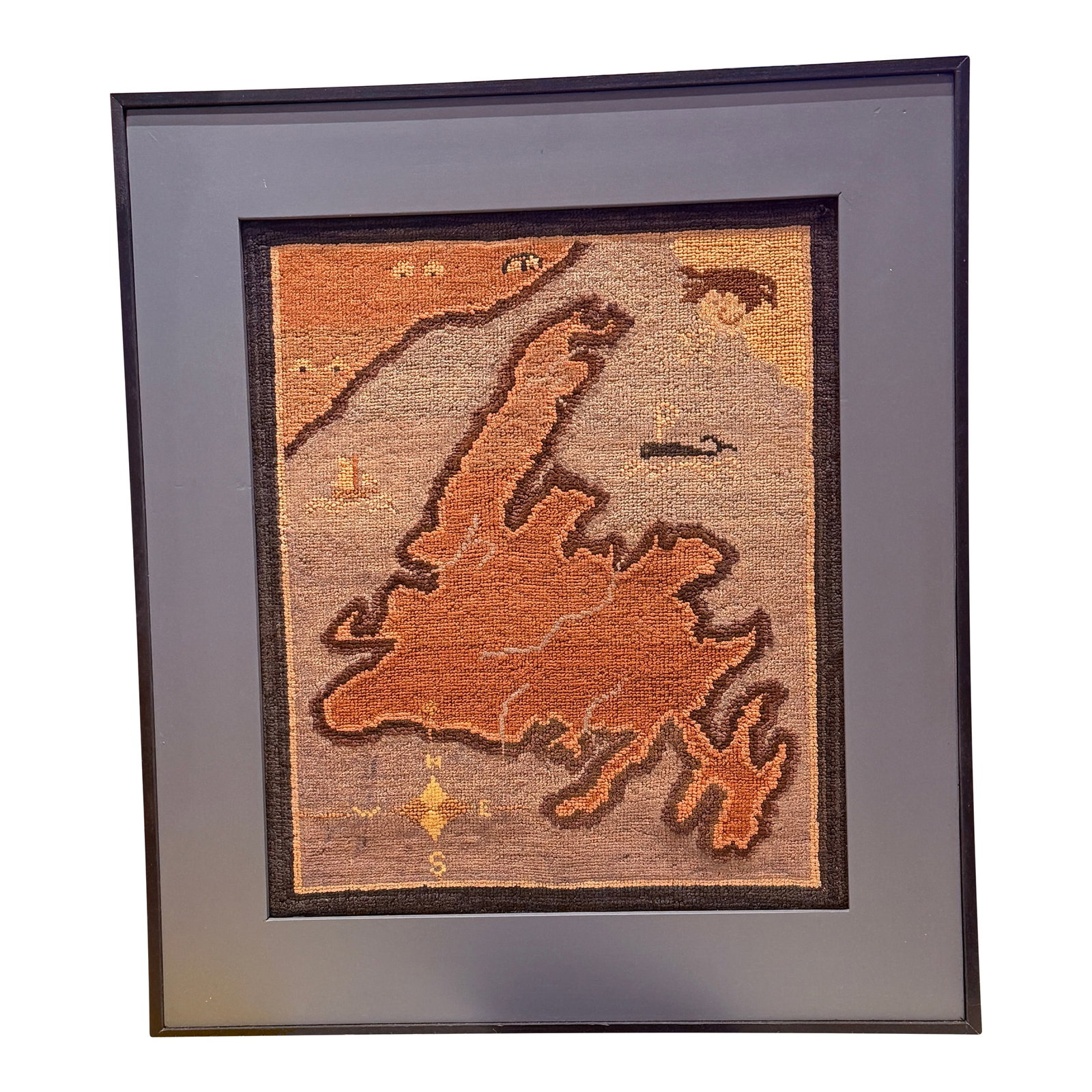 1930's Grenfell Mat – Map of Newfoundland With Whale, Sailing Ship & Coastal Settlements (1 of 15)