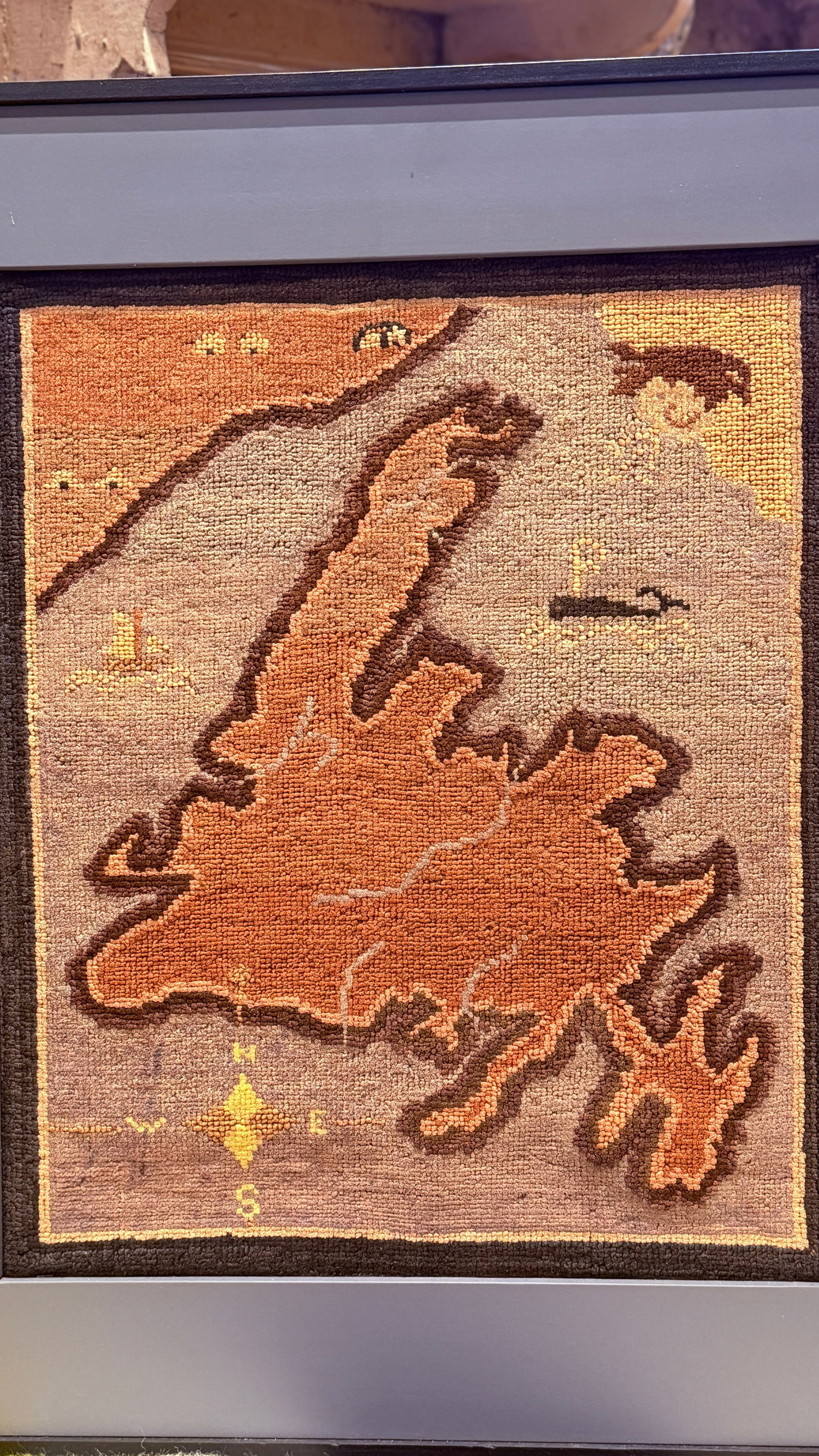 1930's Grenfell Mat – Map of Newfoundland With Whale, Sailing Ship & Coastal Settlements - 2