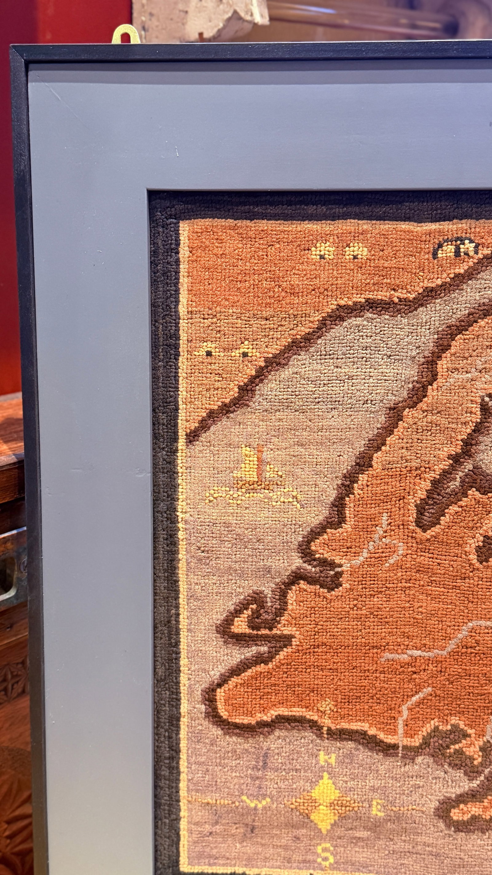 1930's Grenfell Mat – Map of Newfoundland With Whale, Sailing Ship & Coastal Settlements - 3