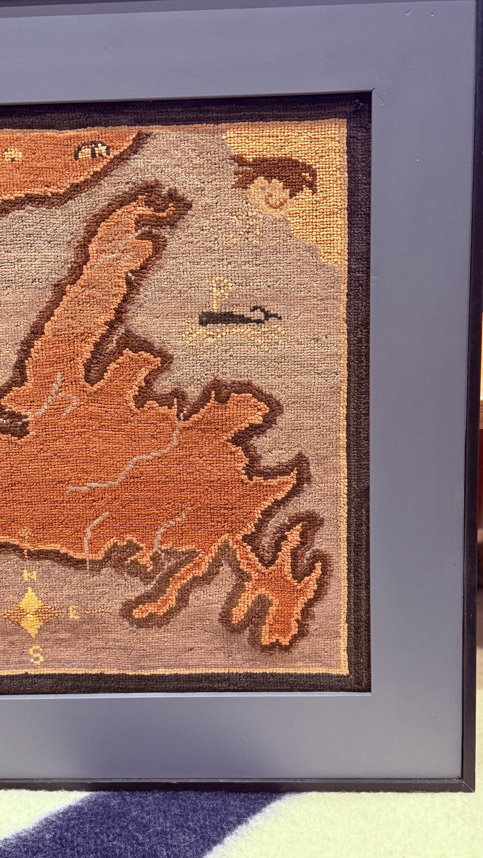 1930's Grenfell Mat – Map of Newfoundland With Whale, Sailing Ship & Coastal Settlements - 4