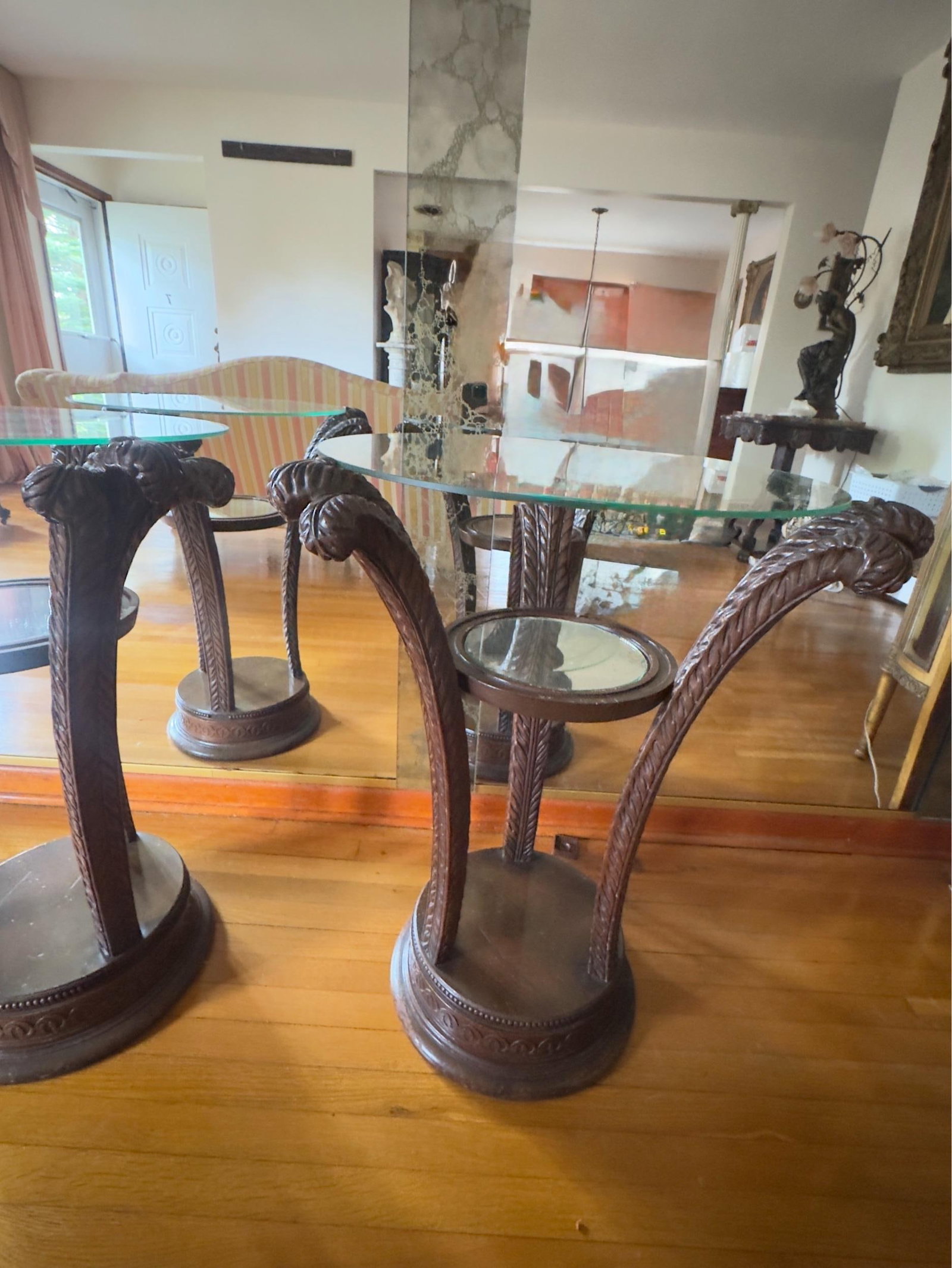 Antique Art Nouveau Grosfeld House Plume Base Side Table Set - 10