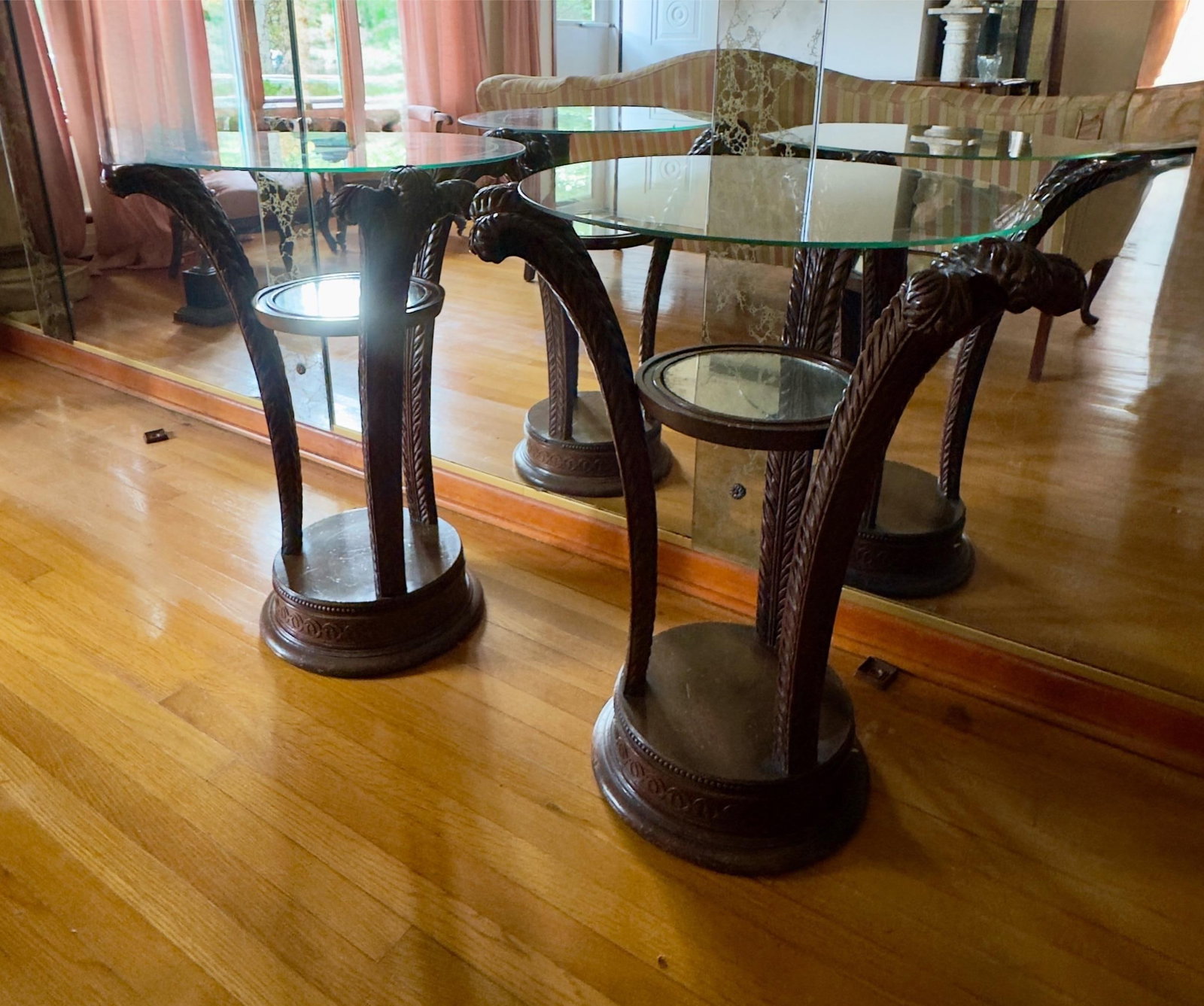 Antique Art Nouveau Grosfeld House Plume Base Side Table Set - 2