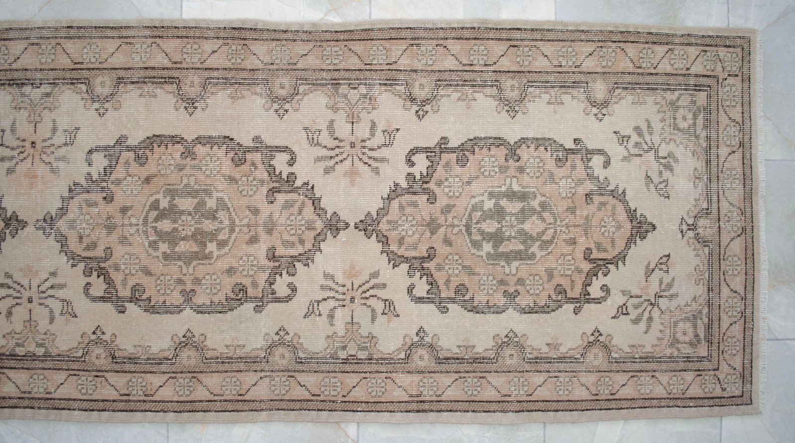 Hand-Knotted Earth Tones Turkish Runner Rug Faded Colors Low Pile Hallway Decor - 2'9"³x - 9