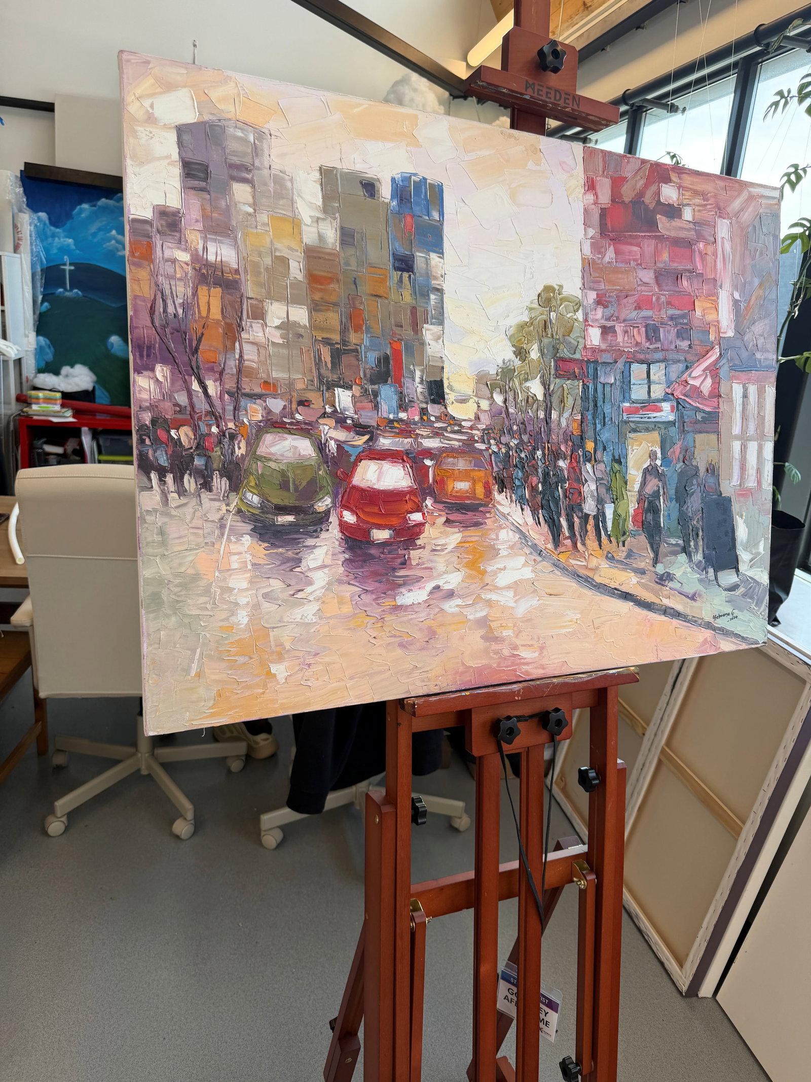 City Glow: The Afternoon Rush, Impasto Oil Painting by Godfrey Afebuame (2024) - 2