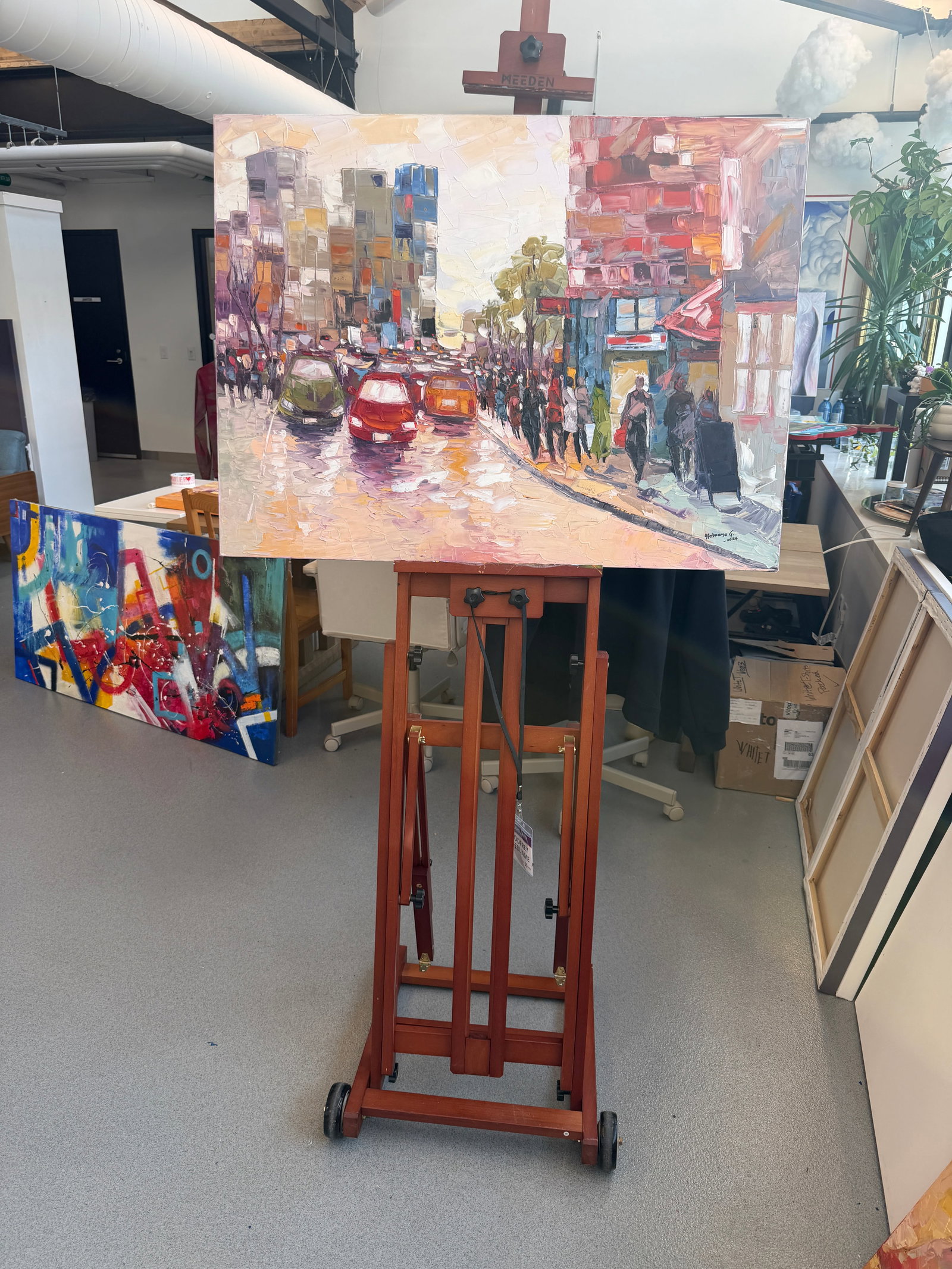 City Glow: The Afternoon Rush, Impasto Oil Painting by Godfrey Afebuame (2024) - 6