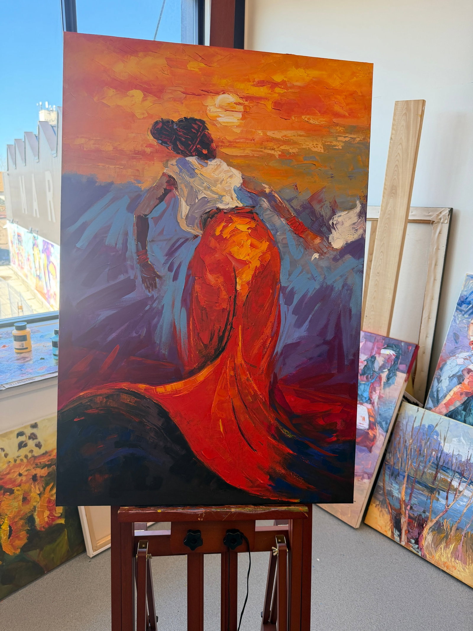 Dancing as the Sun Dies, Impasto Oil Painting by Godfrey Afebuame (2026) - 2