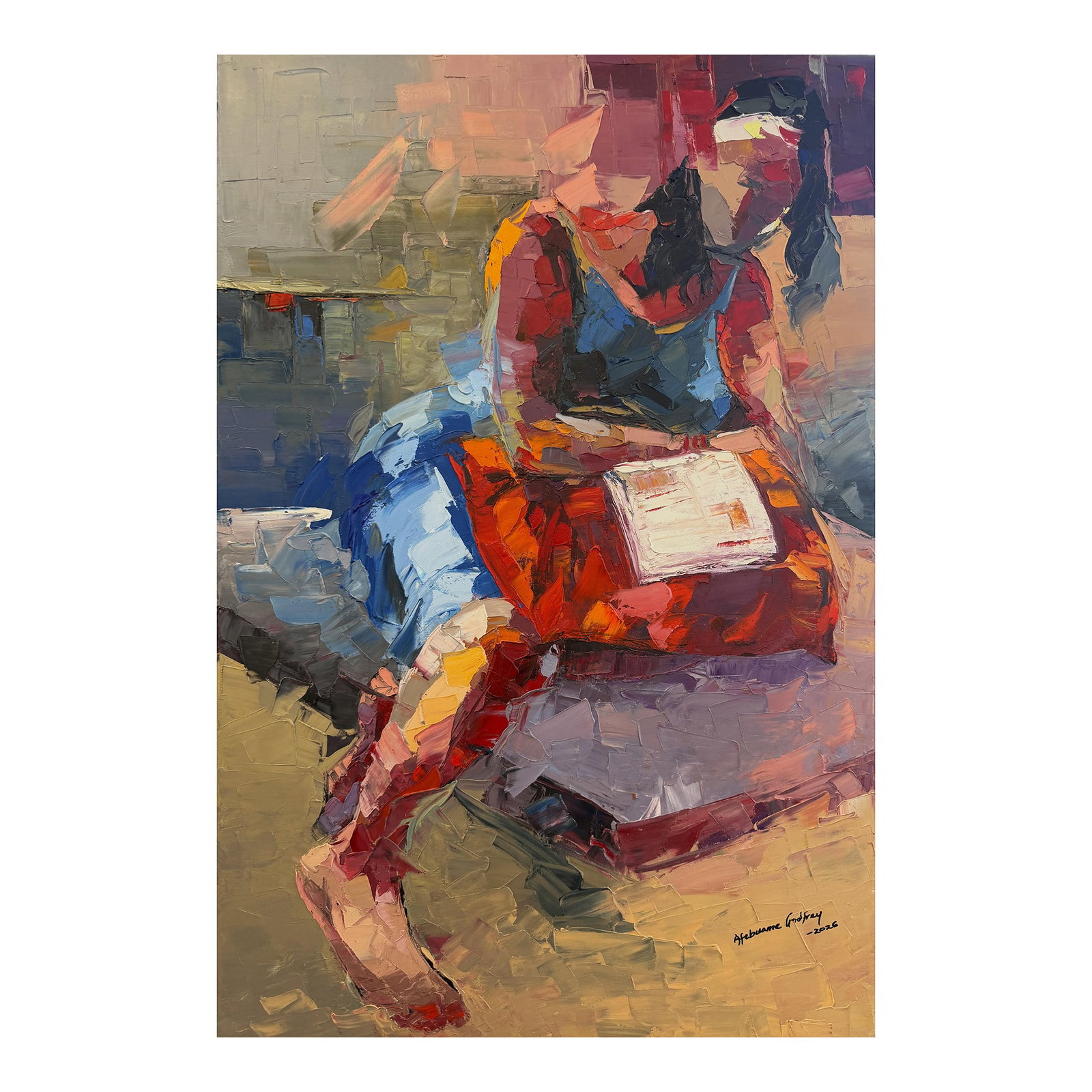 The Weight of Stillness, Oil Painting by Godfrey Afebuame, (2026) (1 of 3)