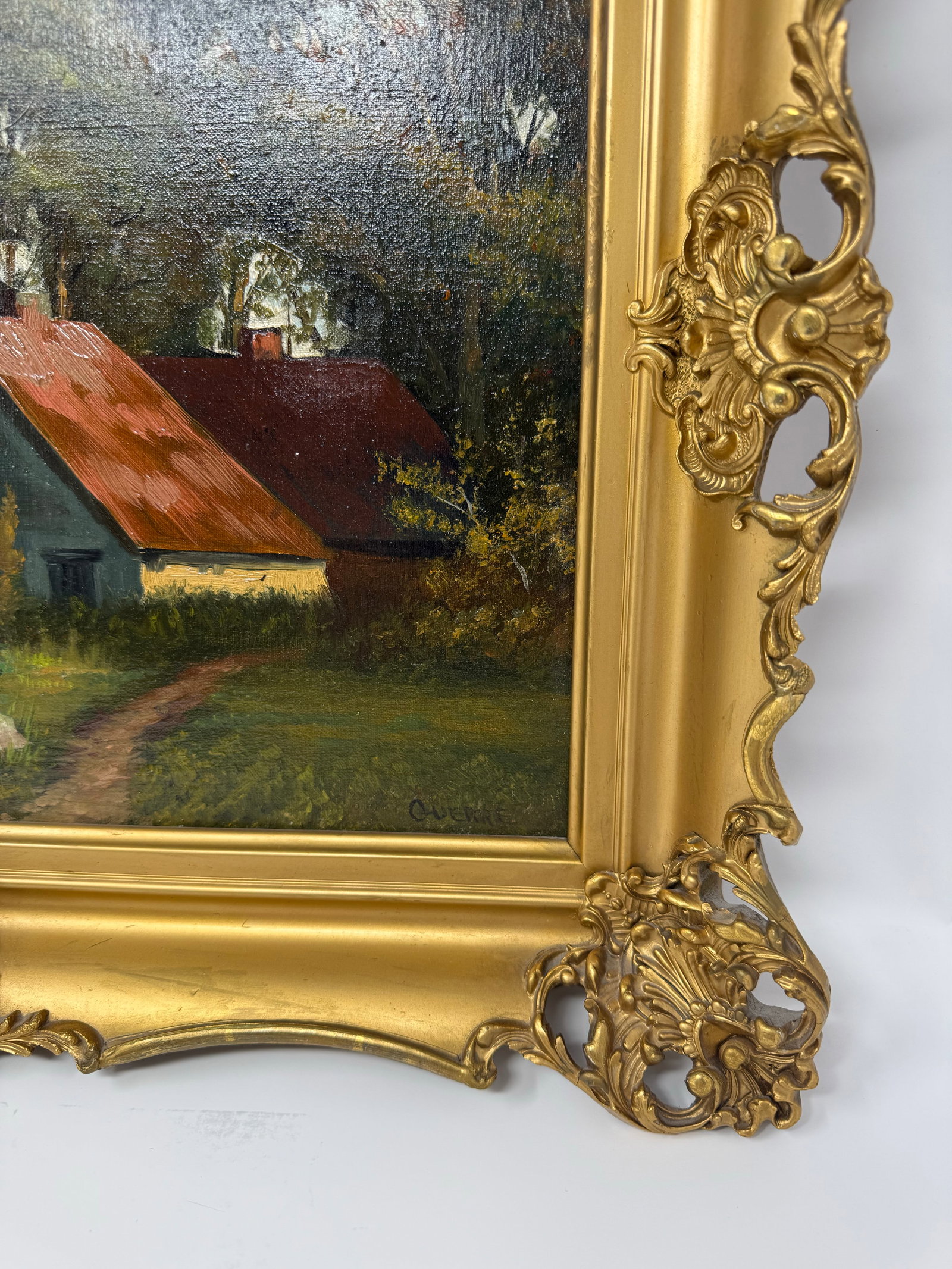 Mid 20th Century Signed European Pastoral Oil Painting in Ornate Rococo Gilt Frame With Grazing Shee - 3