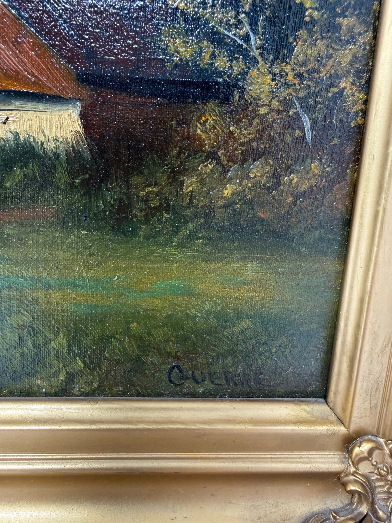 Mid 20th Century Signed European Pastoral Oil Painting in Ornate Rococo Gilt Frame With Grazing Shee - 7