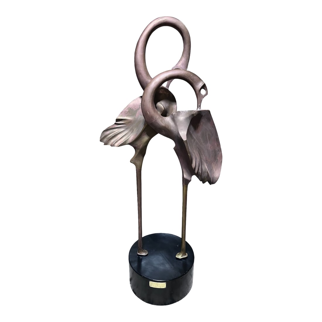 1980s Monumental Signed Somchai Hattakitkosol Bronze Flamingo Sculpture, 56" High: Monumental and exceptionally elegant, this signed bronze flamingo sculpture was designed and sculpted by celebrated Thai artist Somchai Hattakitkosol (1934–2000). Standing an impressive 56