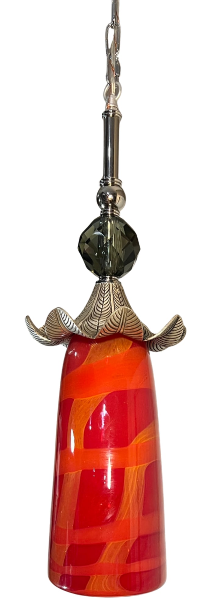 Late 20th Century Murano Orange Red Abstract Flower Bud Pendant Light - 13