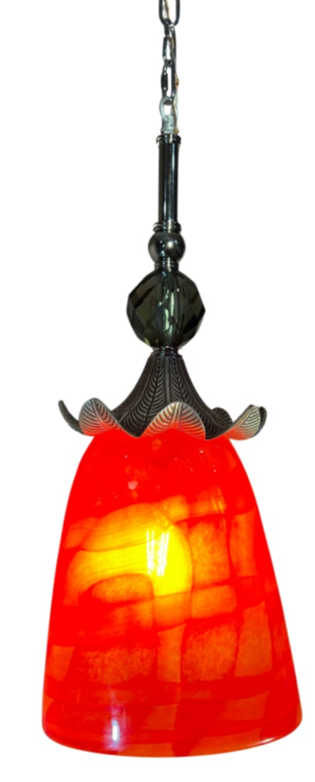 Late 20th Century Murano Orange Red Abstract Flower Bud Pendant Light - 3