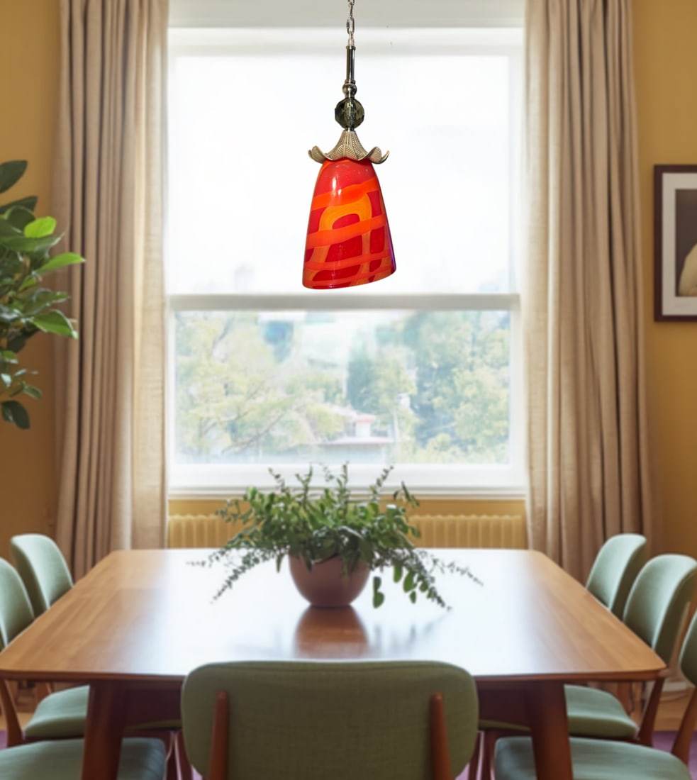Late 20th Century Murano Orange Red Abstract Flower Bud Pendant Light - 6
