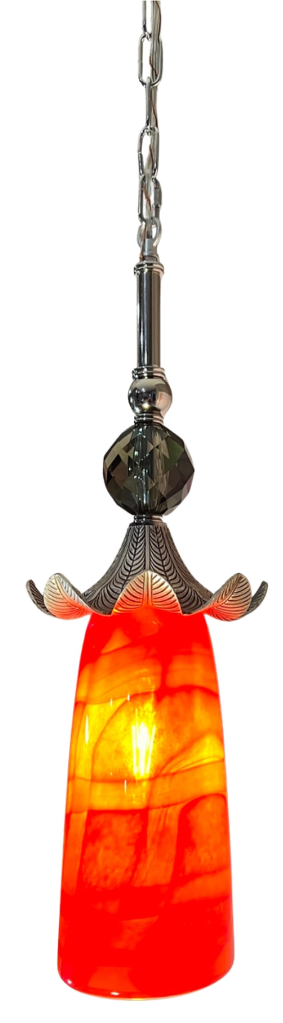 Late 20th Century Murano Orange Red Abstract Flower Bud Pendant Light - 9