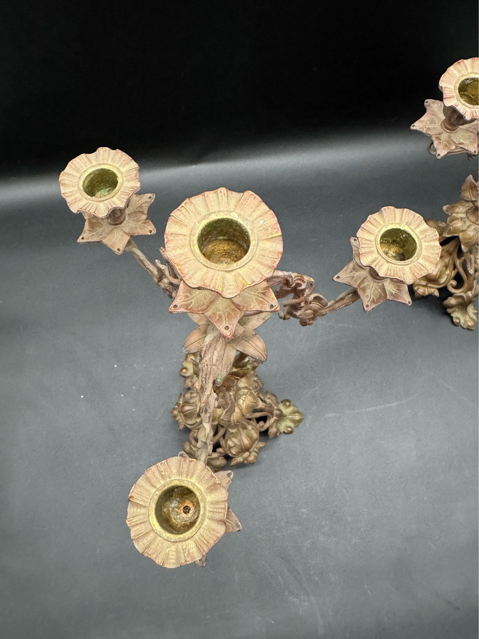 Antique French Art Noveau Bronze Candelabra Set - 4