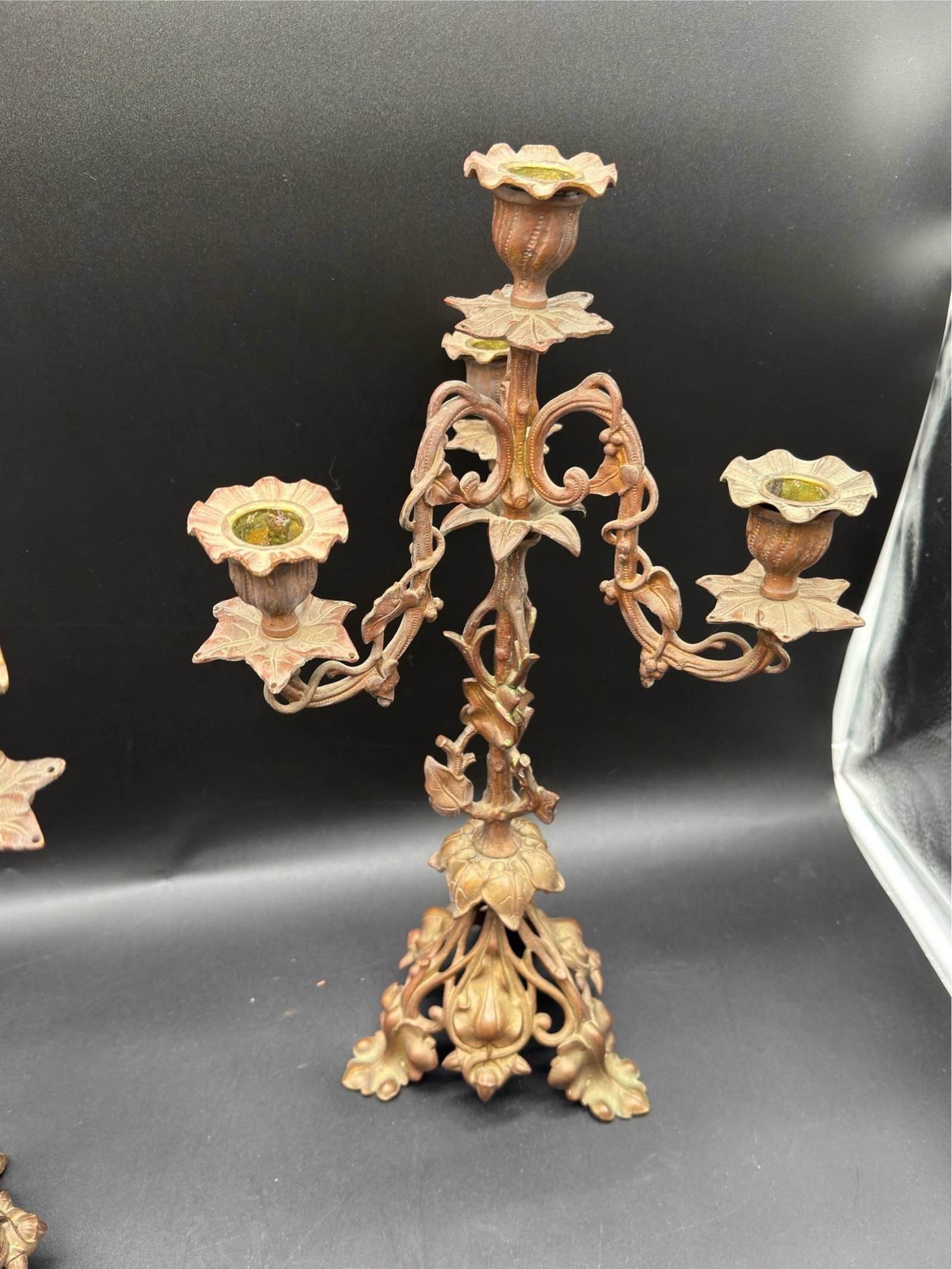 Antique French Art Noveau Bronze Candelabra Set - 5