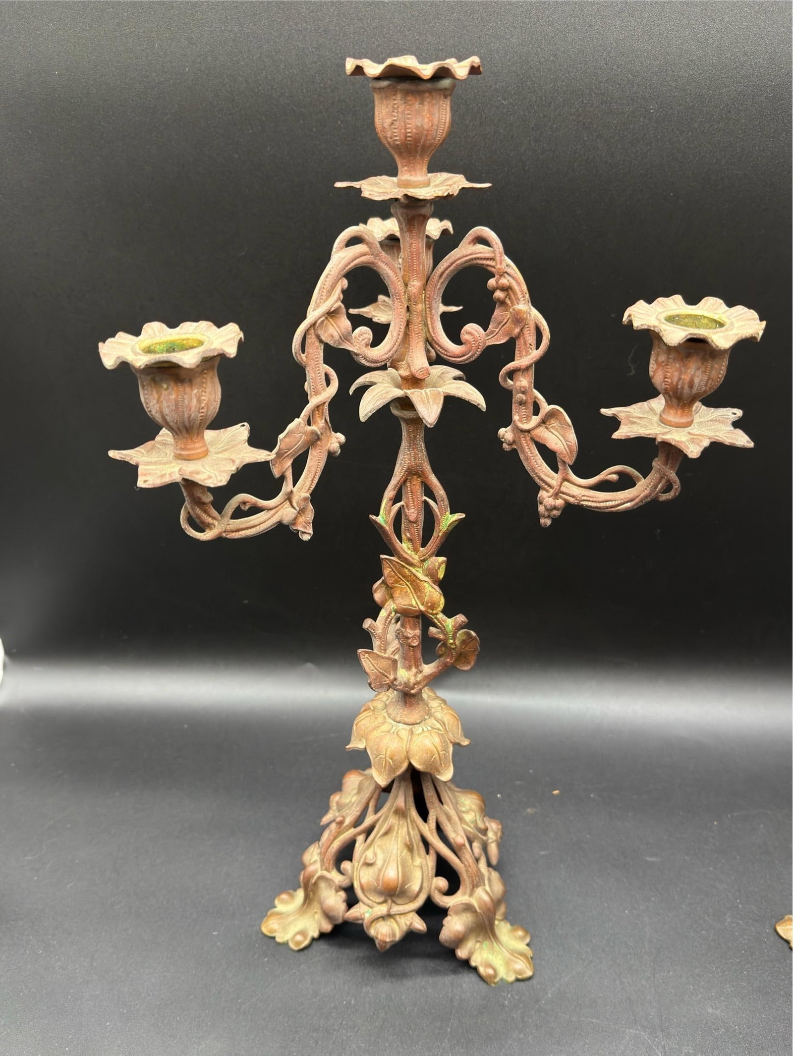 Antique French Art Noveau Bronze Candelabra Set - 6