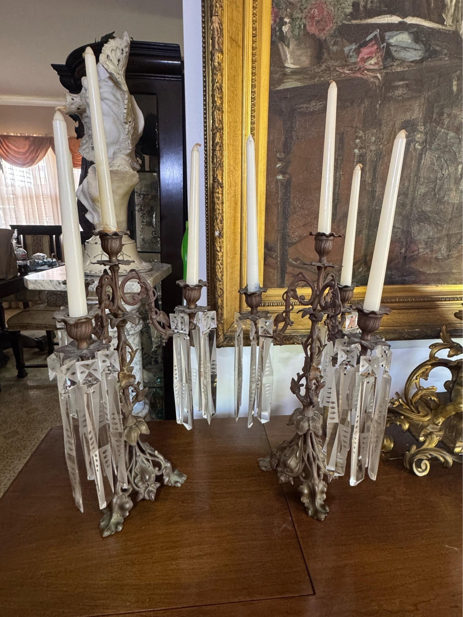 Antique French Art Noveau Bronze Candelabra Set - 7