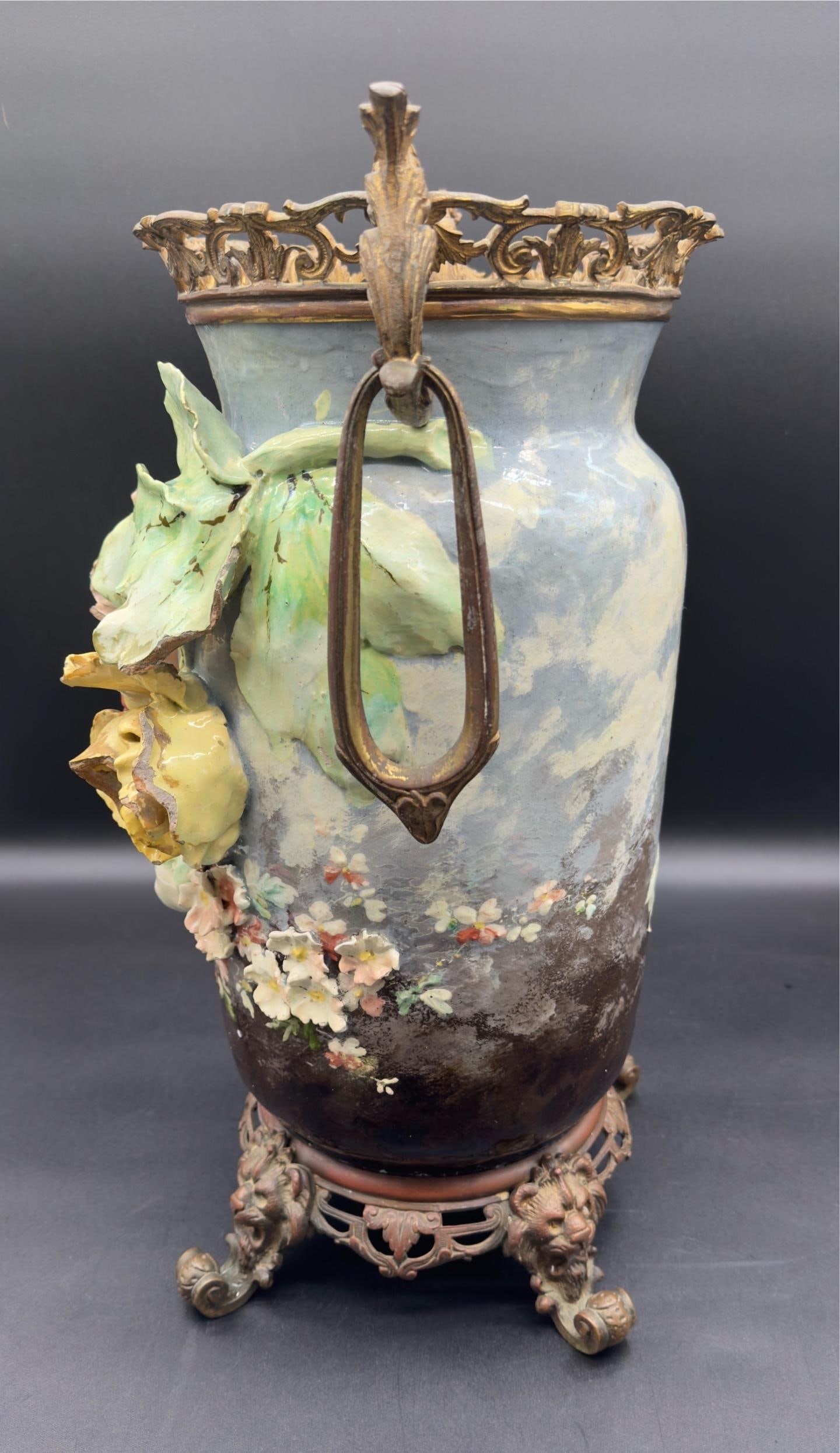 19th C French Barbitone Vase 17" H - 3