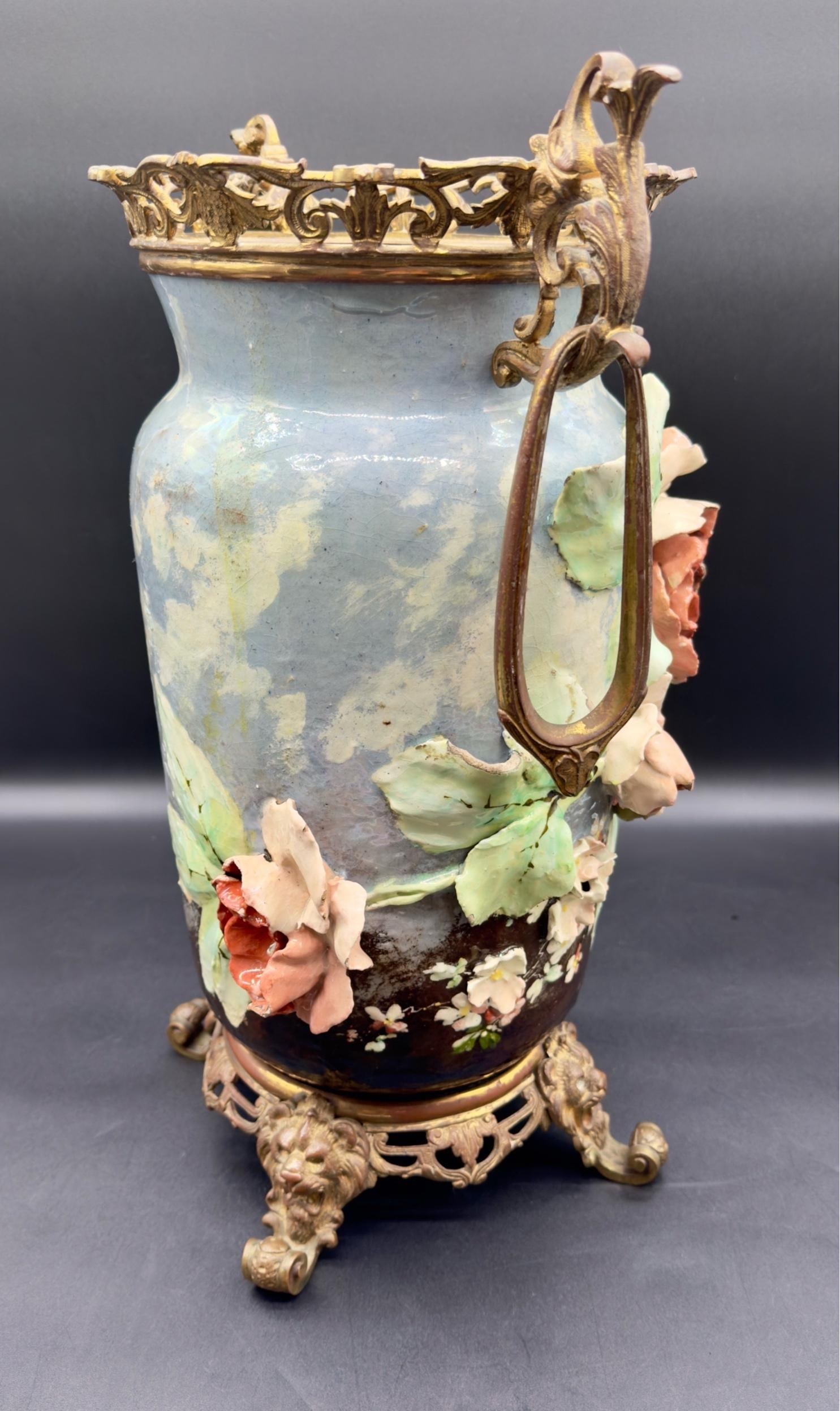 19th C French Barbitone Vase 17" H - 4