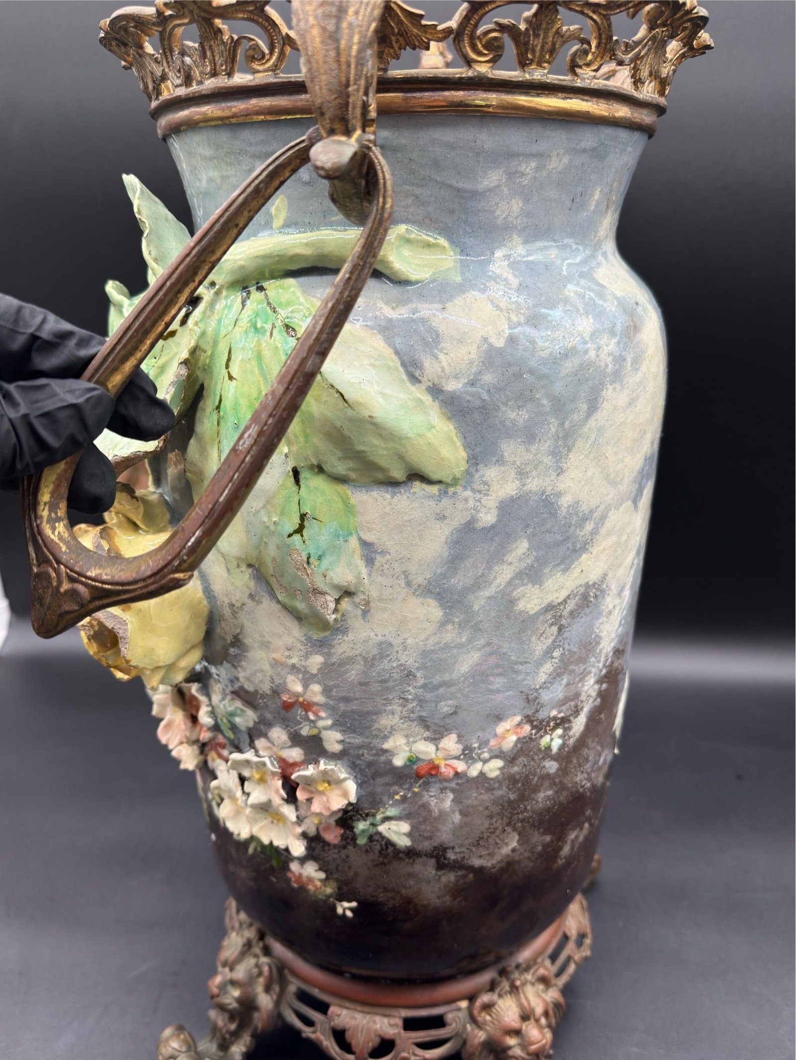 19th C French Barbitone Vase 17" H - 5